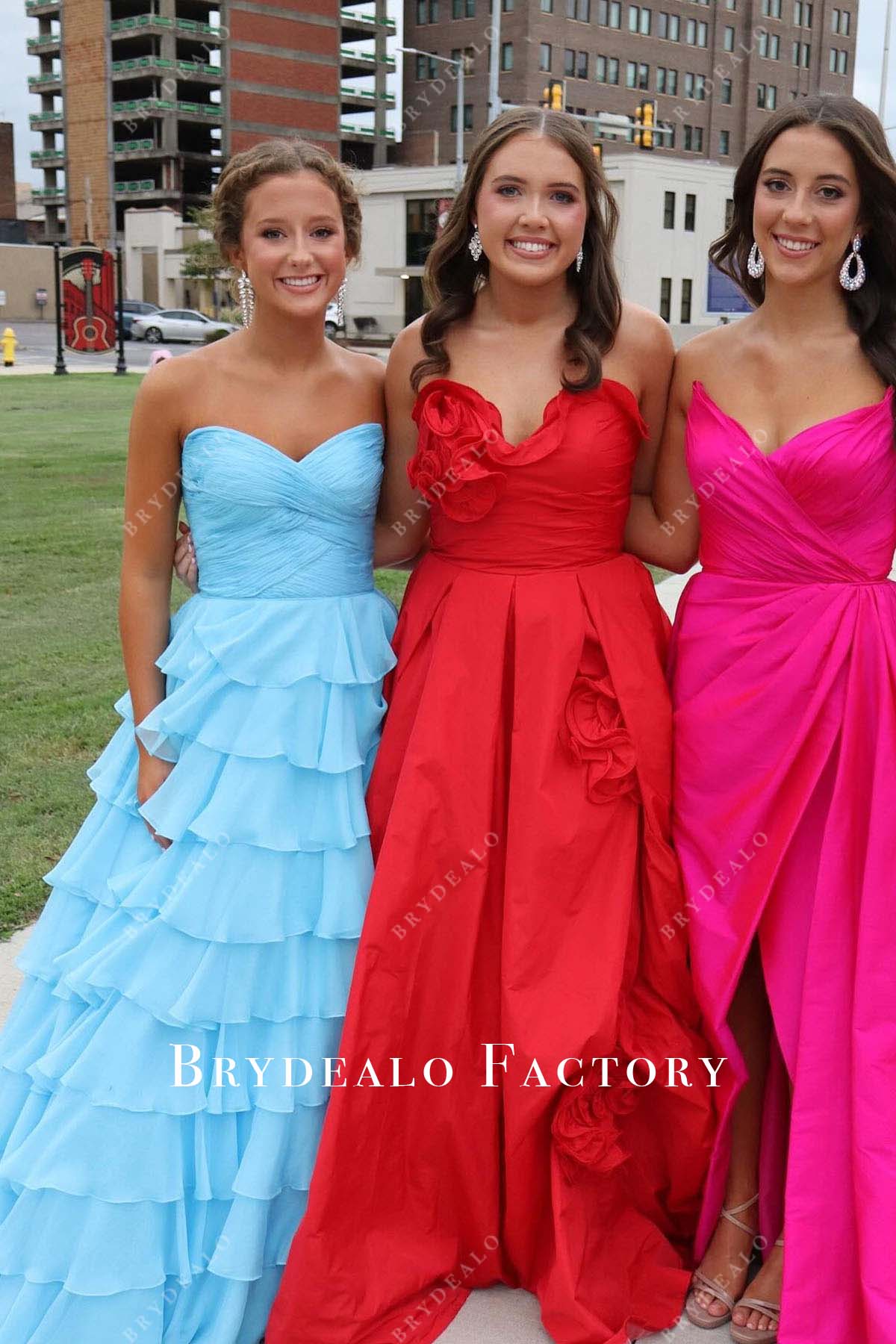 blue pleated chiffon strapless homecoming dress