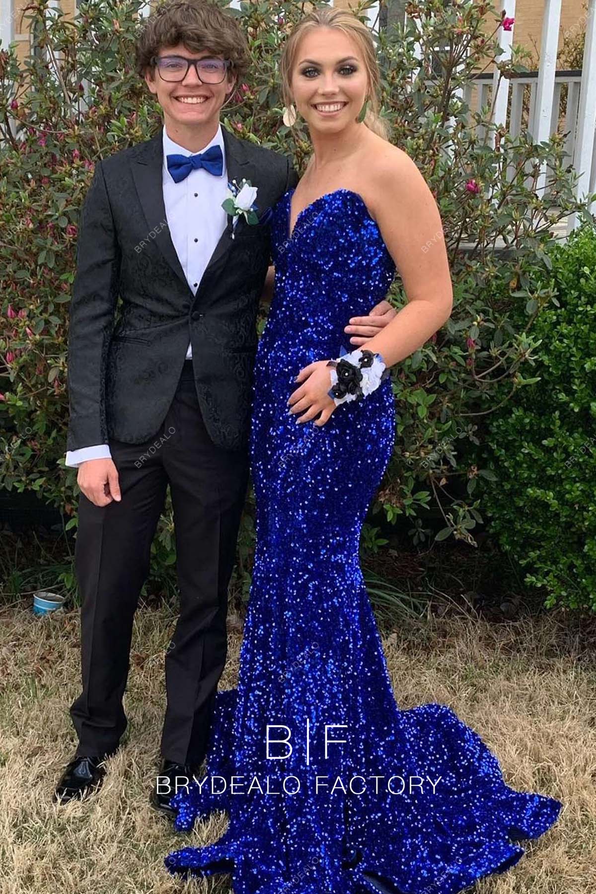 Sparkly Sequins Royal Blue Strapless Court Train Mermaid Prom Dress Sparkly Sequins Royal Blue Strapless Court Train Mermaid Prom Dress