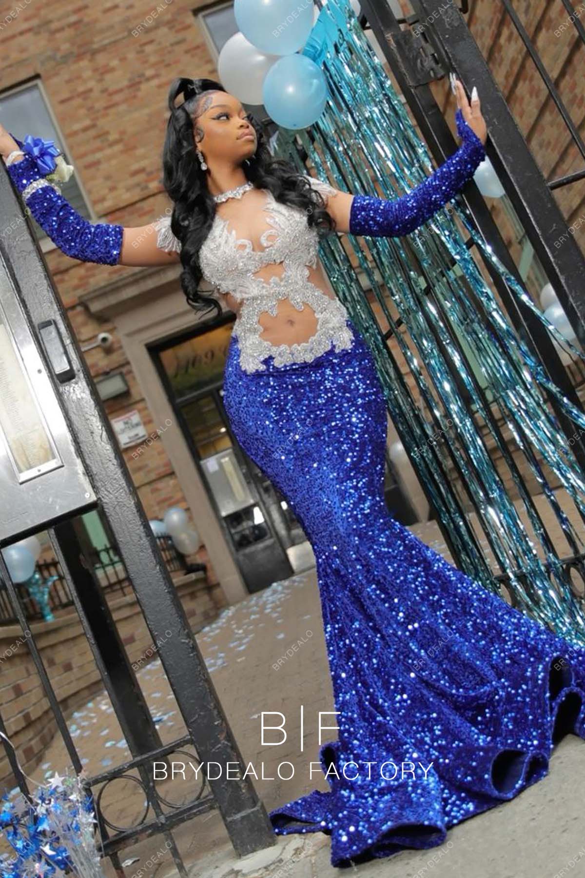 Cutouts Royal Blue Sequin Mermaid Horsehair Prom Dress Cutouts Royal Blue Sequin Mermaid Horsehair Prom Dress