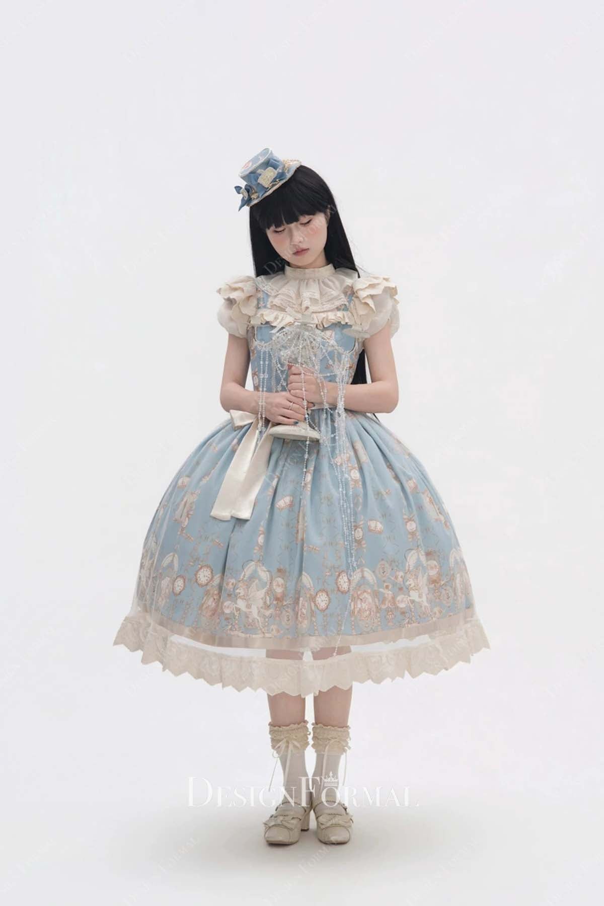 blue short sleeves puffy lolita dress