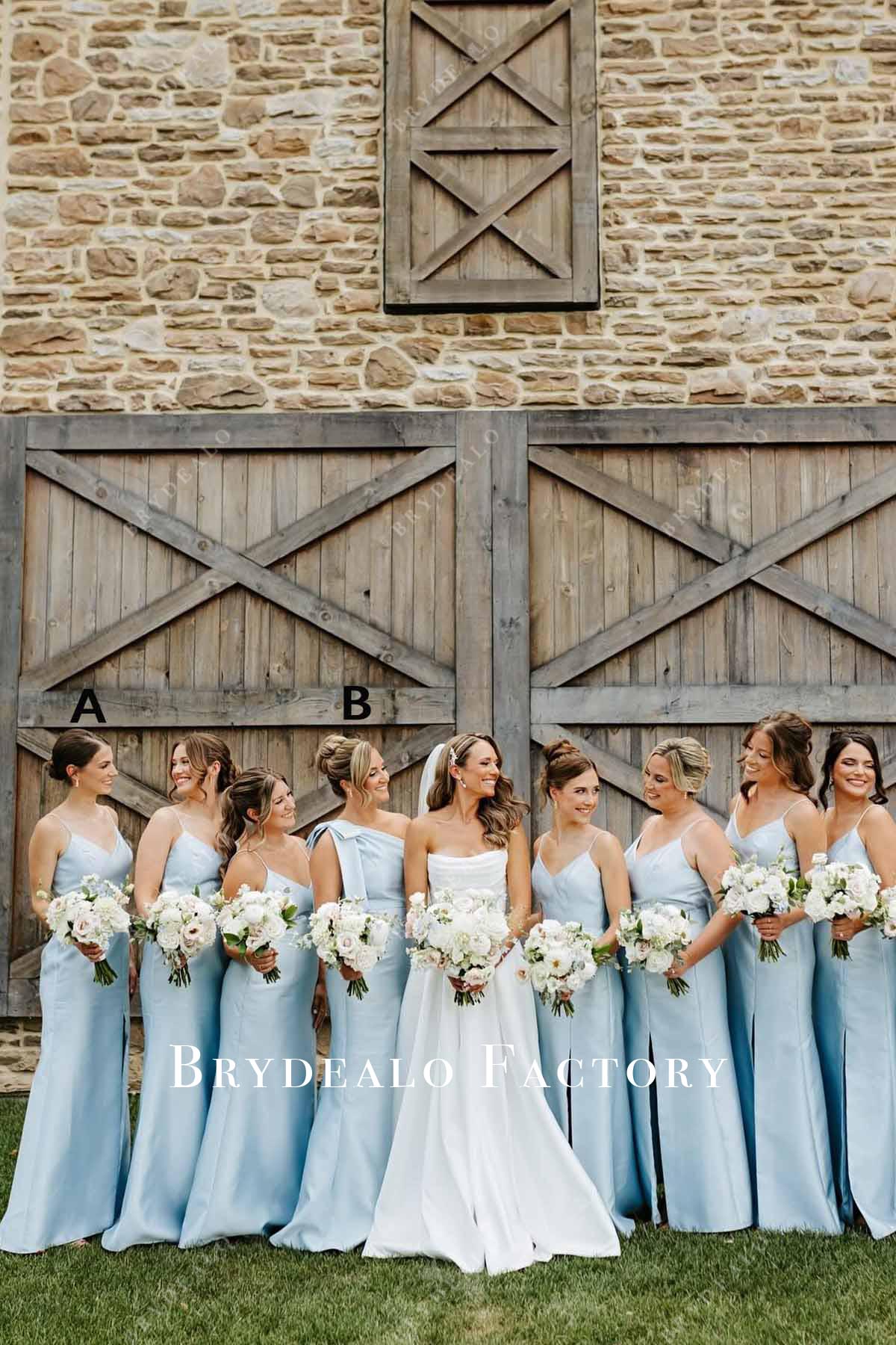 blue sleeveless mismatched bridesmaid dresses