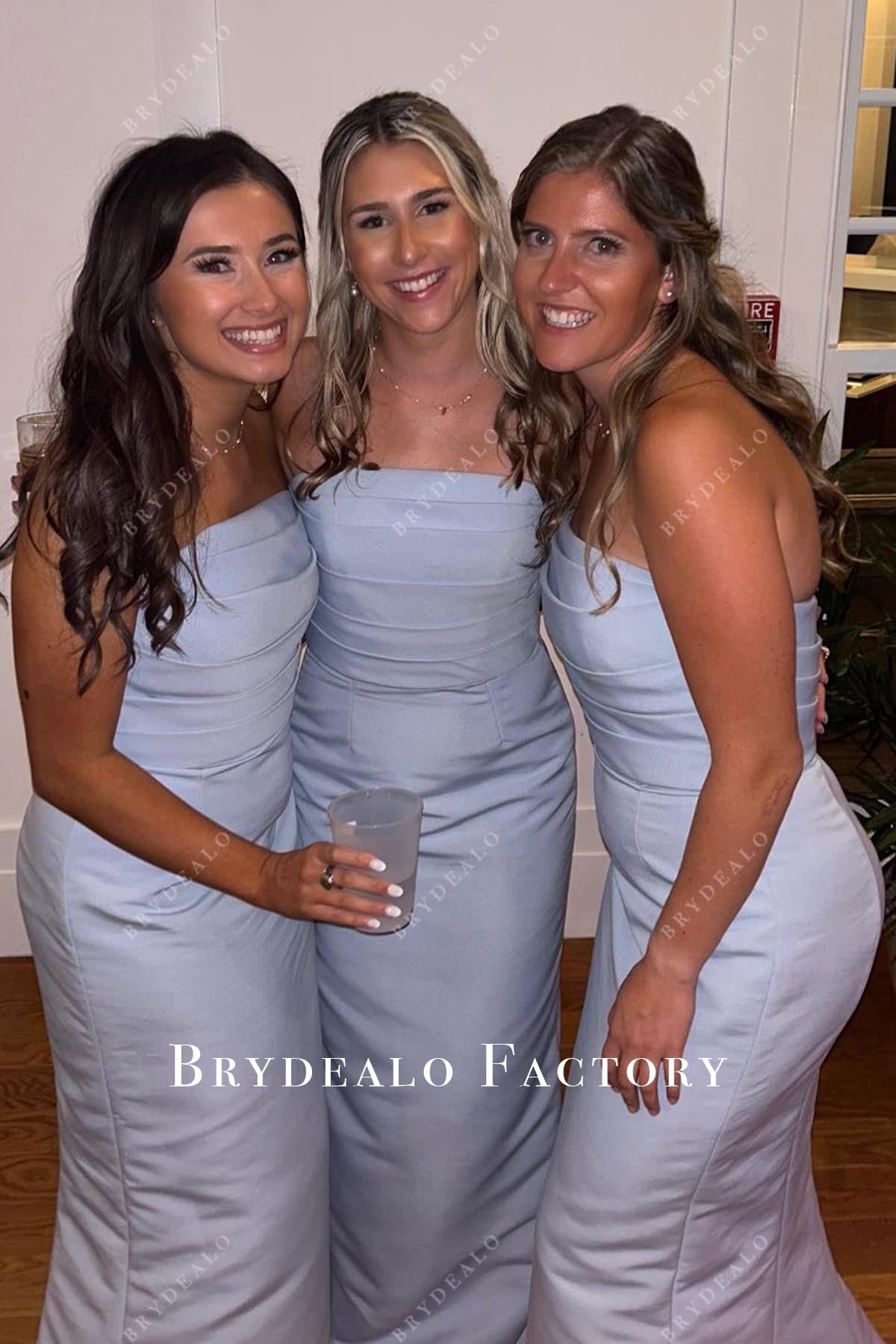 blue strapless bridesmaid dress