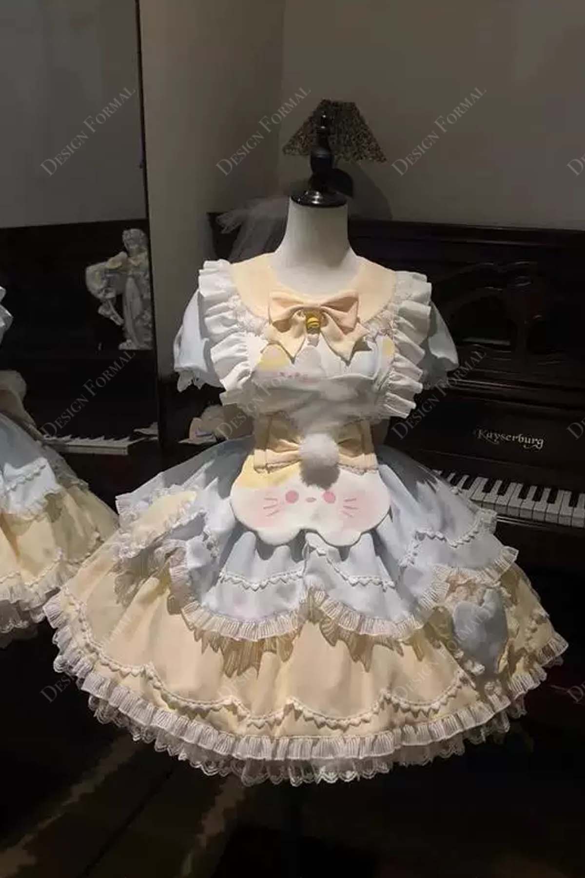 Pink Blue Print Short Sleeves Puffy A-Line Lolita Dress