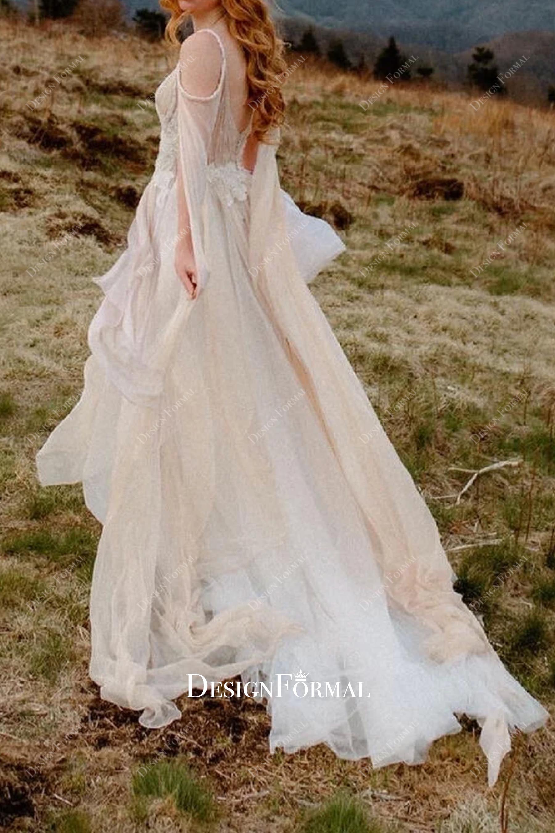 blush chiffon wedding dress