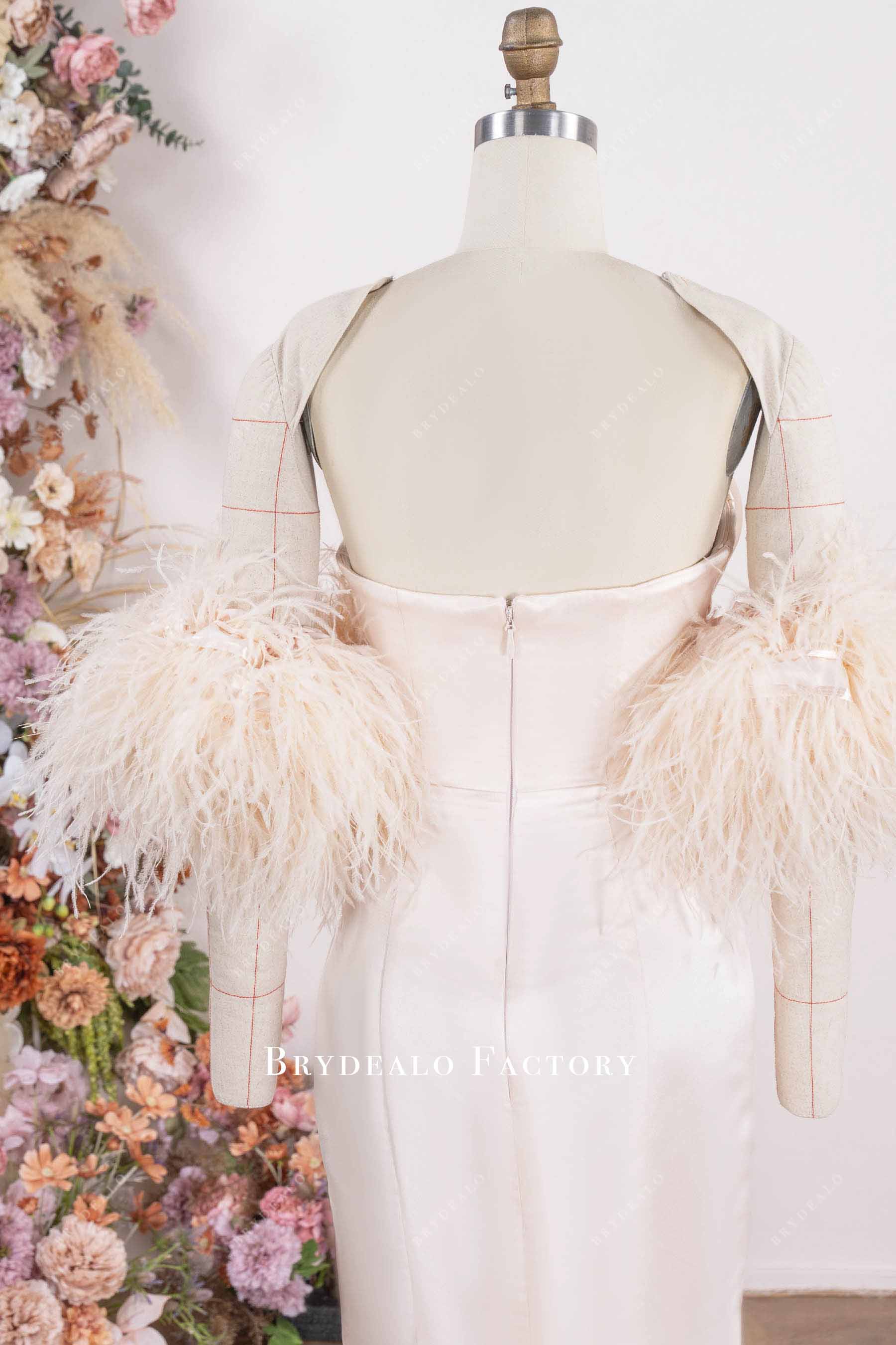 blushing ostrich feather backless prom dress