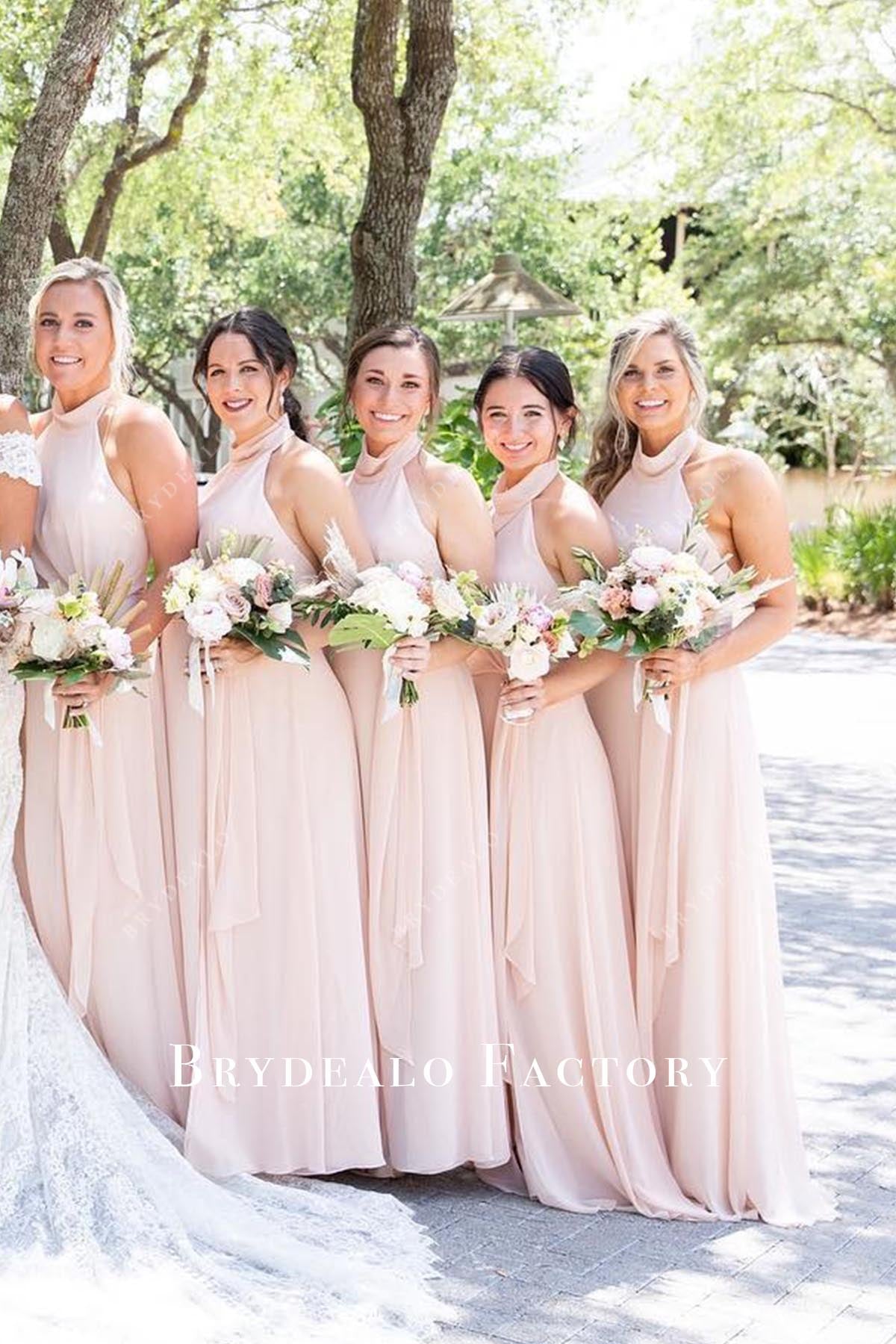blushing pink aline bridesmaid dress