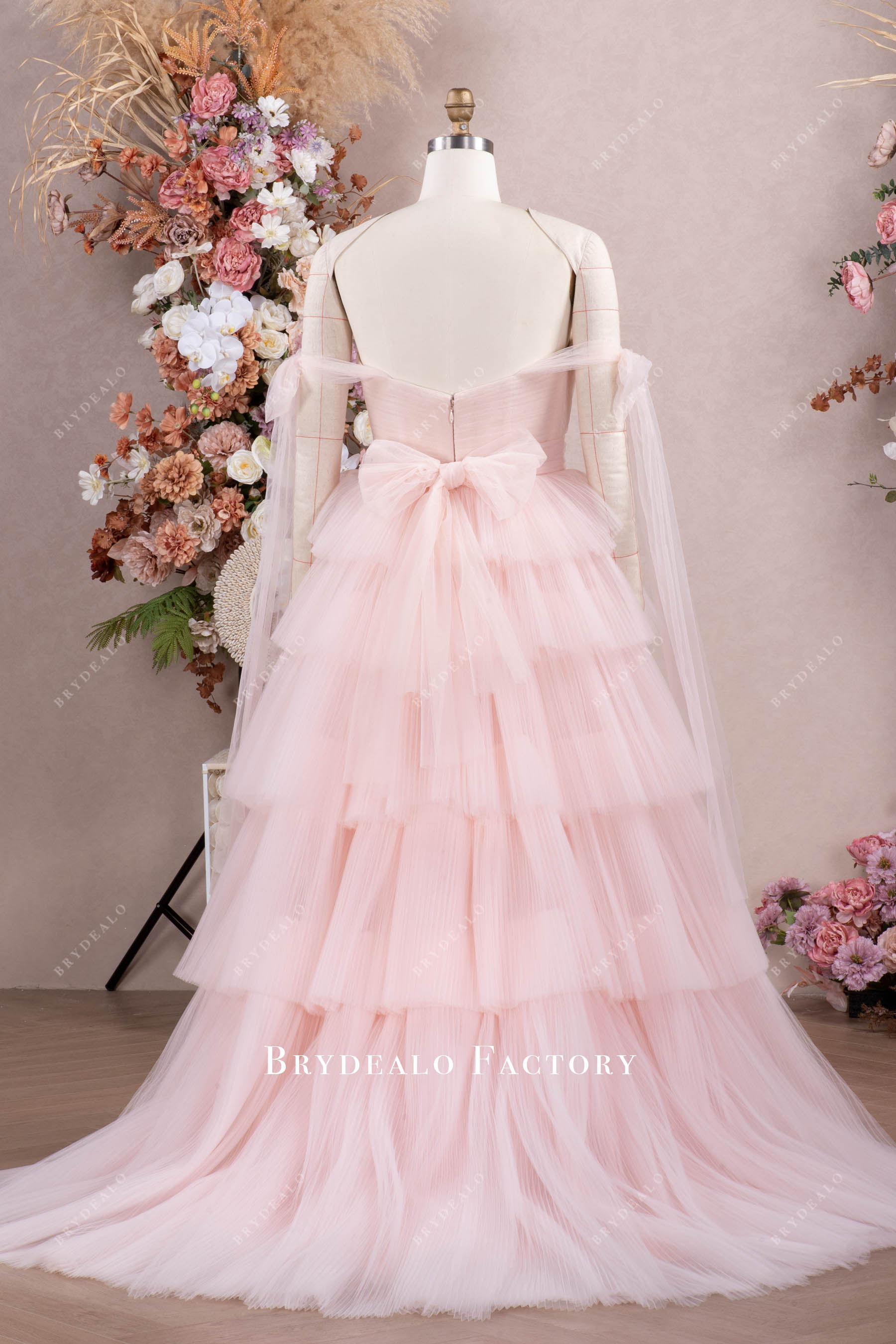 blushing pink tiered wedding dress