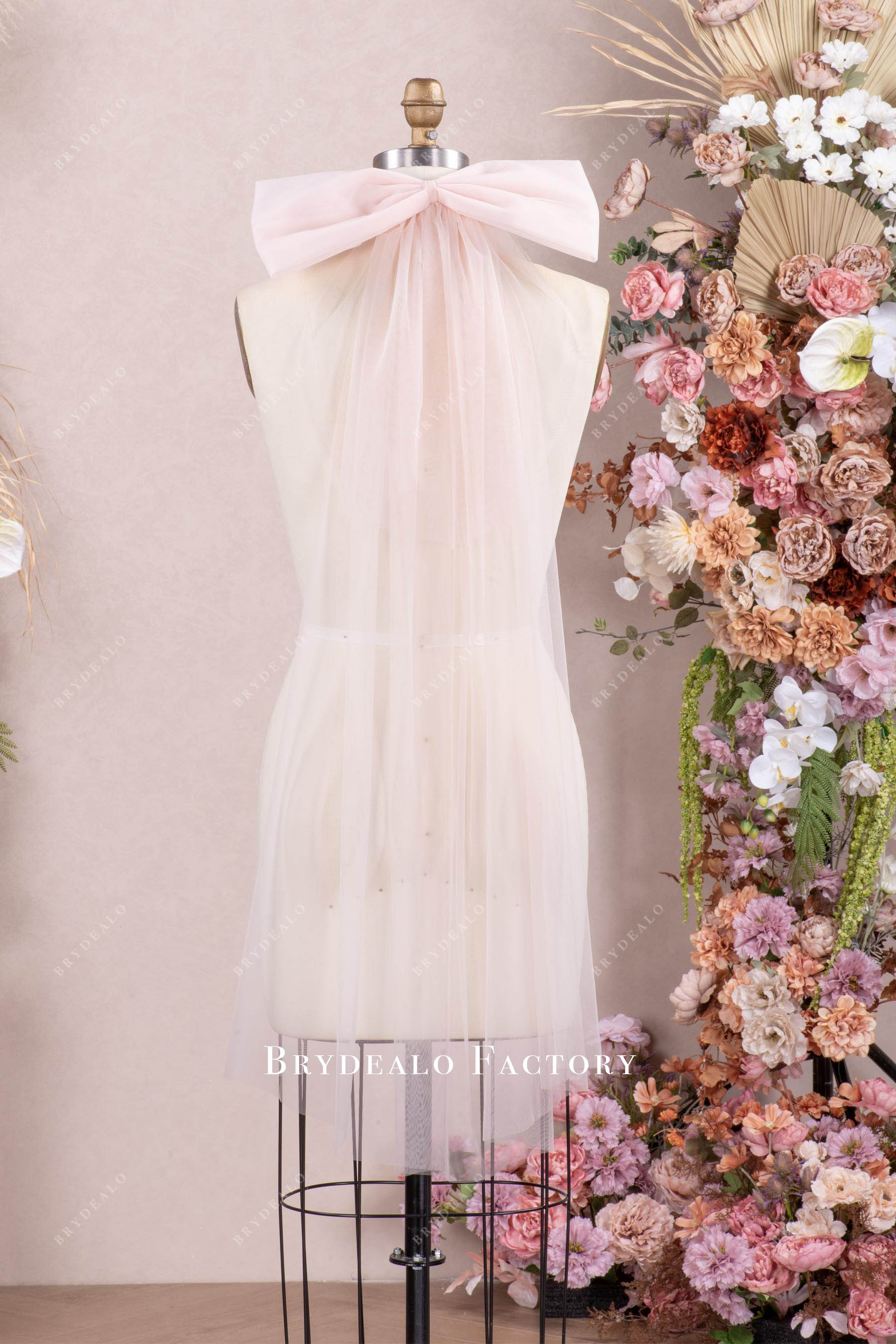 blushing pink two tier bridal veil