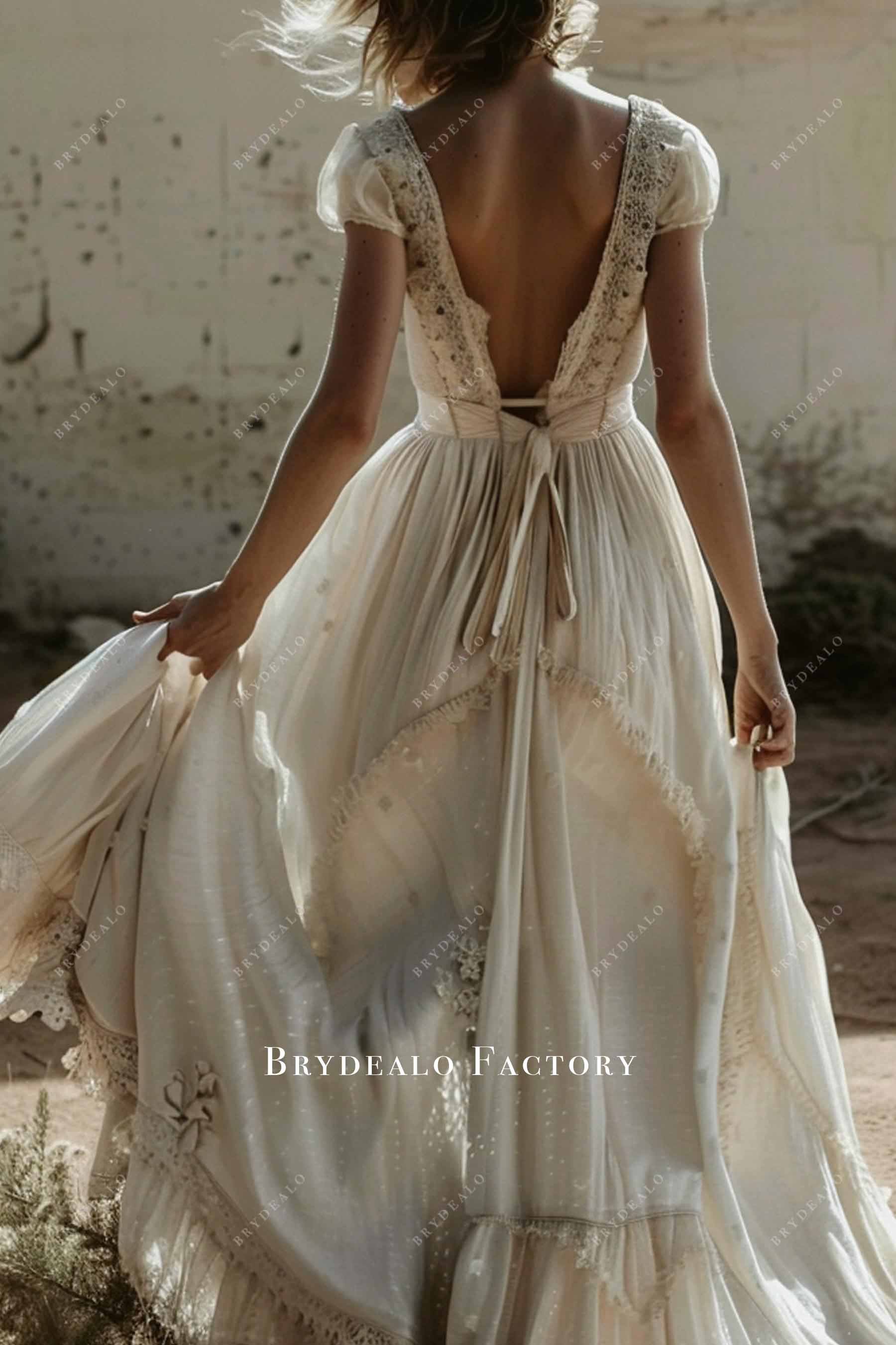 boho v back chiffon a line wedding dress