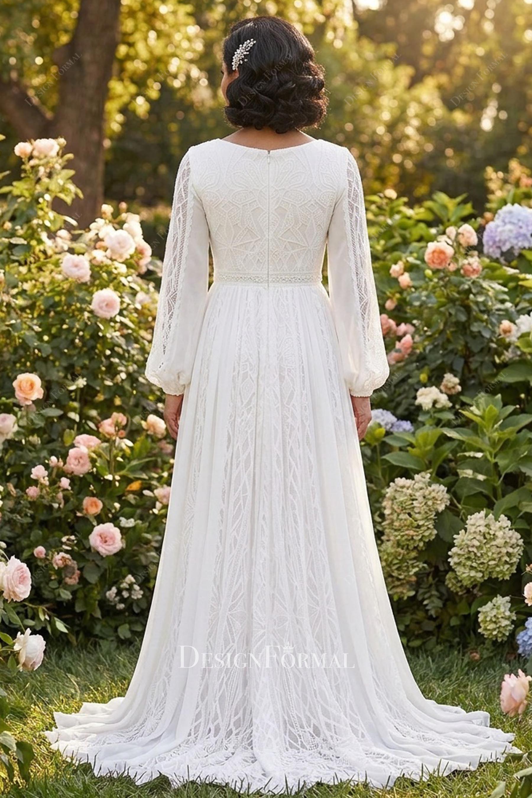 boho lace full back bridal dress