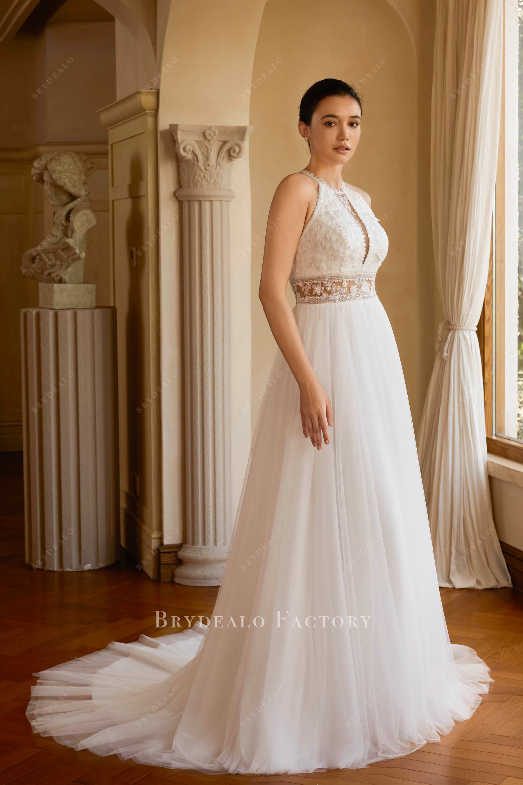 boho lace tulle bridal dress