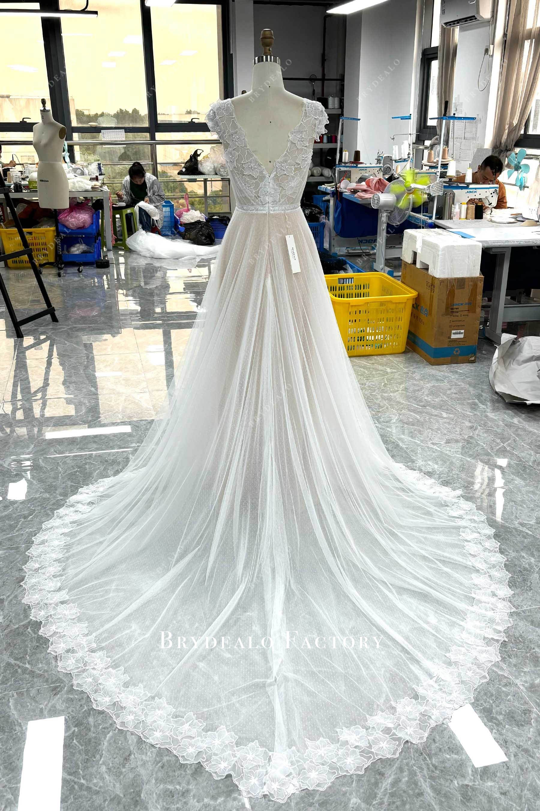 boho sweetheart shape train wedding dress