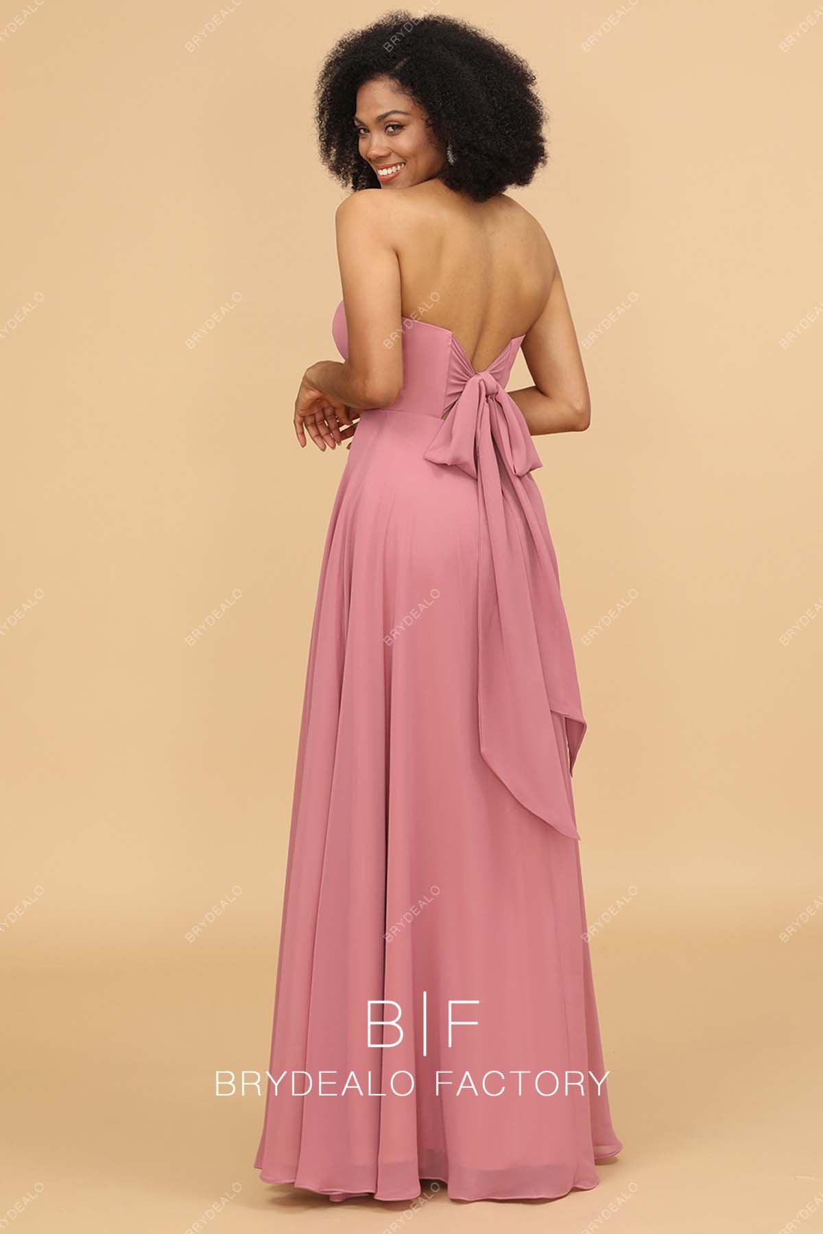 pretty bowknot floor length chiffon bridesmaid gown