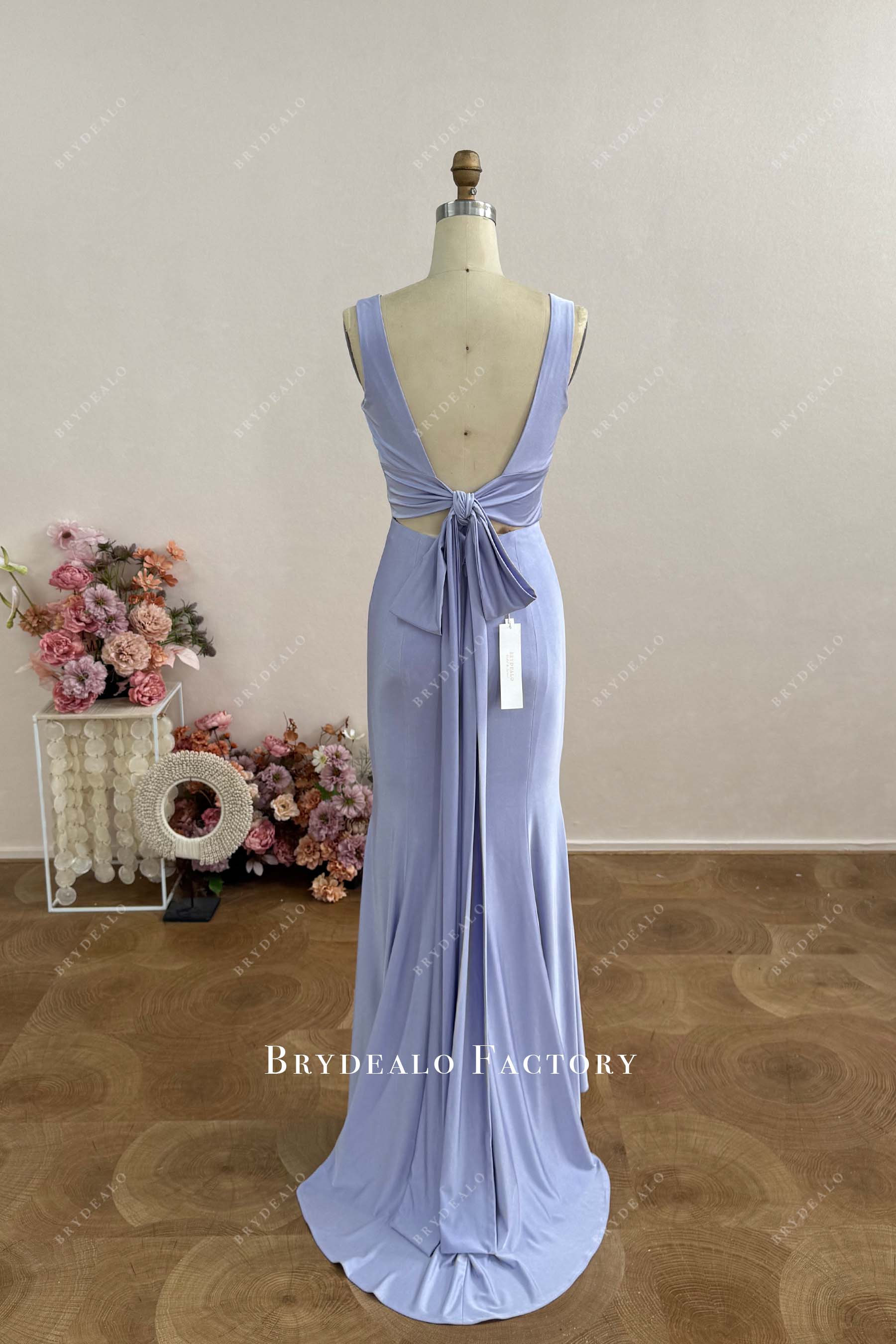 bowknot high low sweep train bridesmaid dress