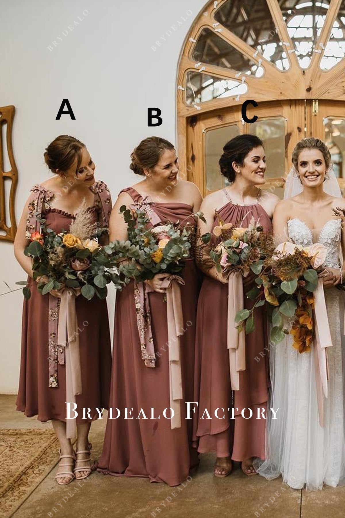 brown sleeveless mismatched bridesmaid dresses