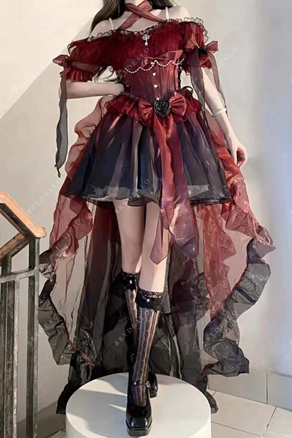 burgundy black short lolita dress