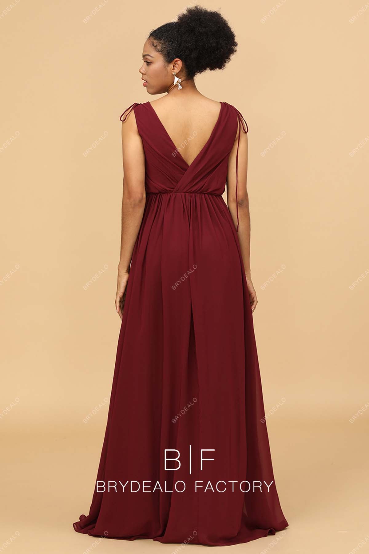 burgundy chiffon A-line chiffon bridesmaid derss