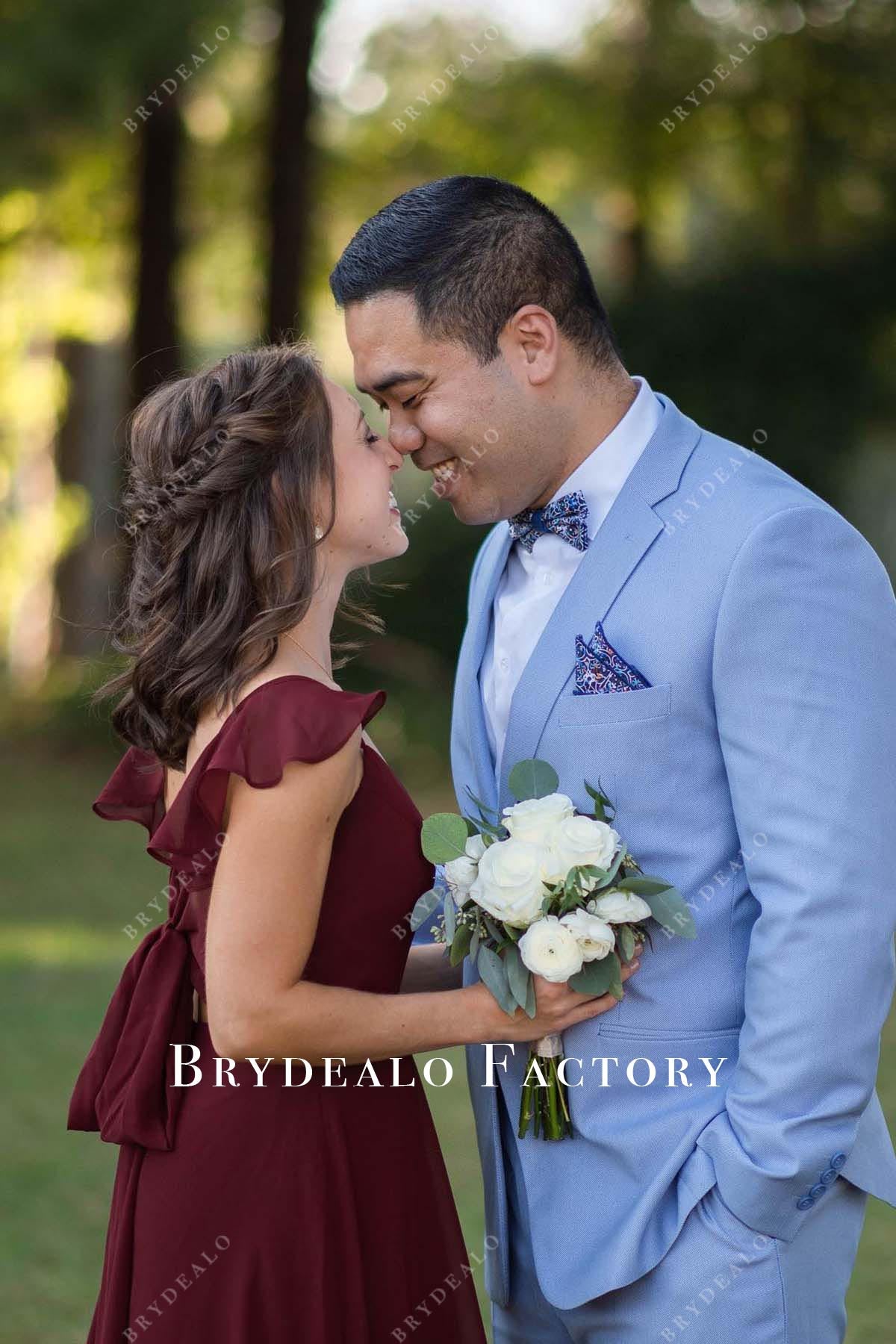 burgundy chiffon bridesmaid dress