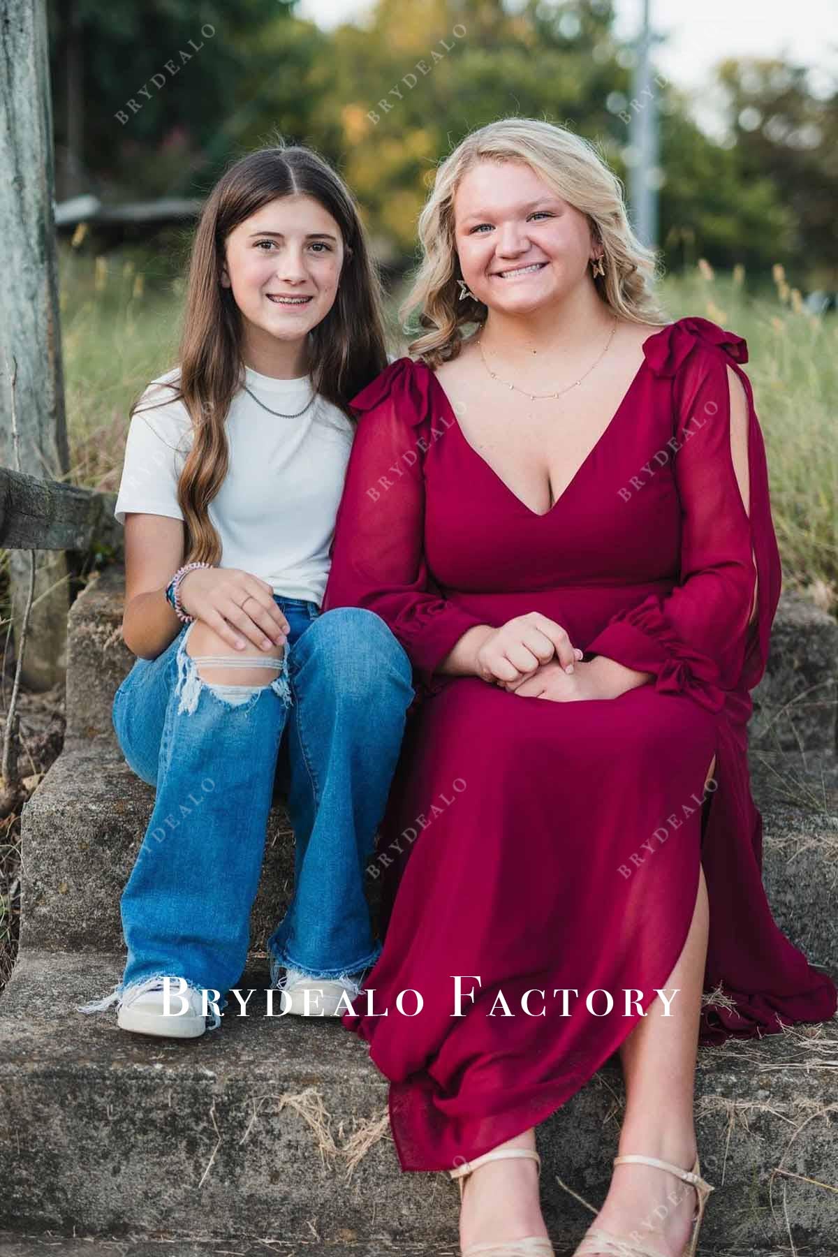 burgundy floor length formal dress