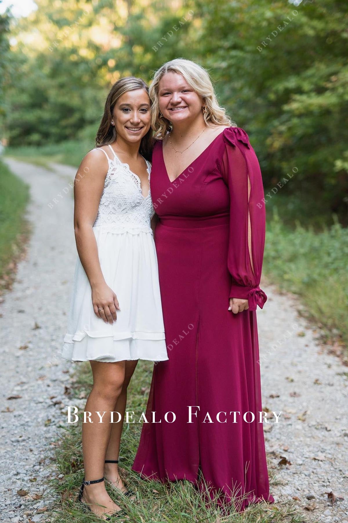 burgundy long sleeves formal dress