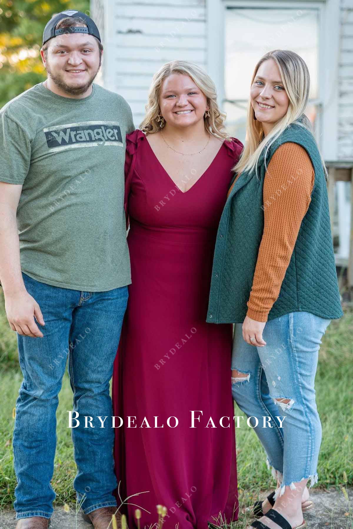 burgundy v neck formal dress