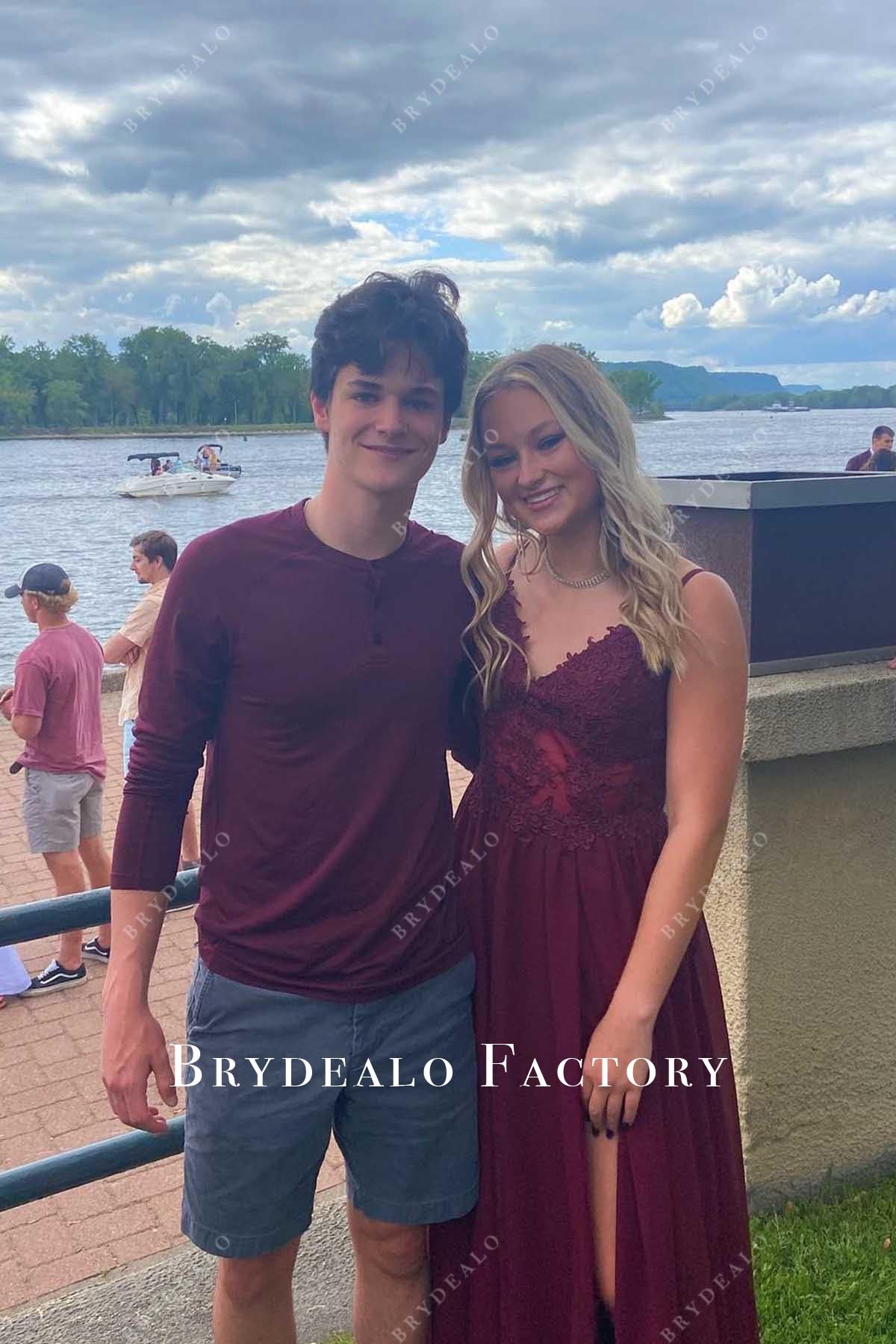 burgundy v neck prom dress