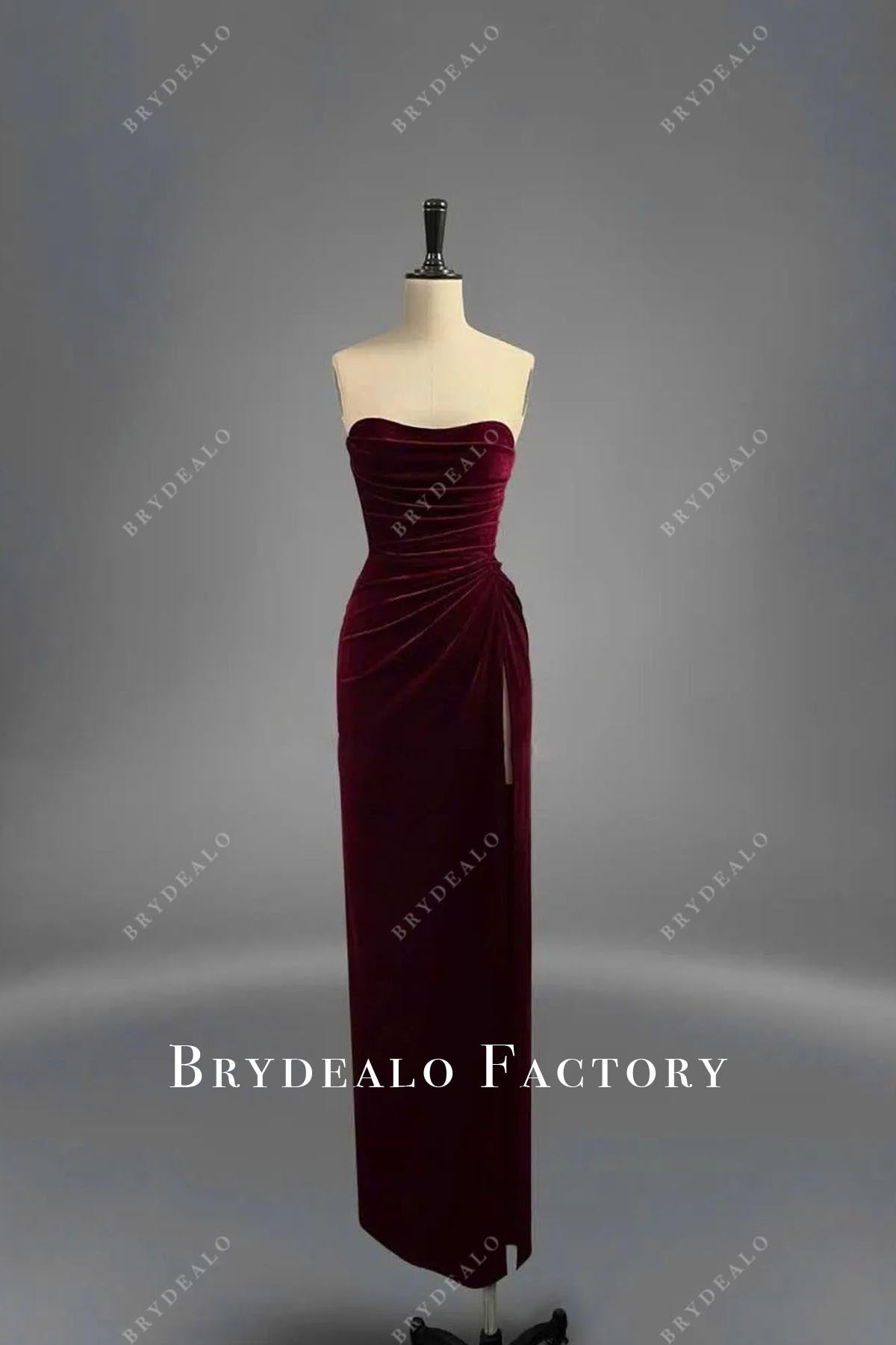 burgundy velvet sheath prom dress