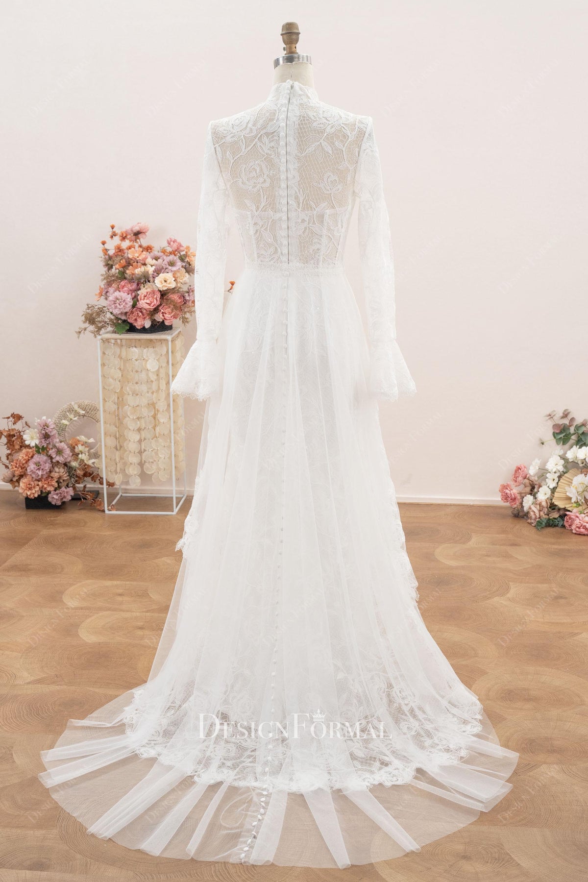 buttoned illusion tulle overskirt