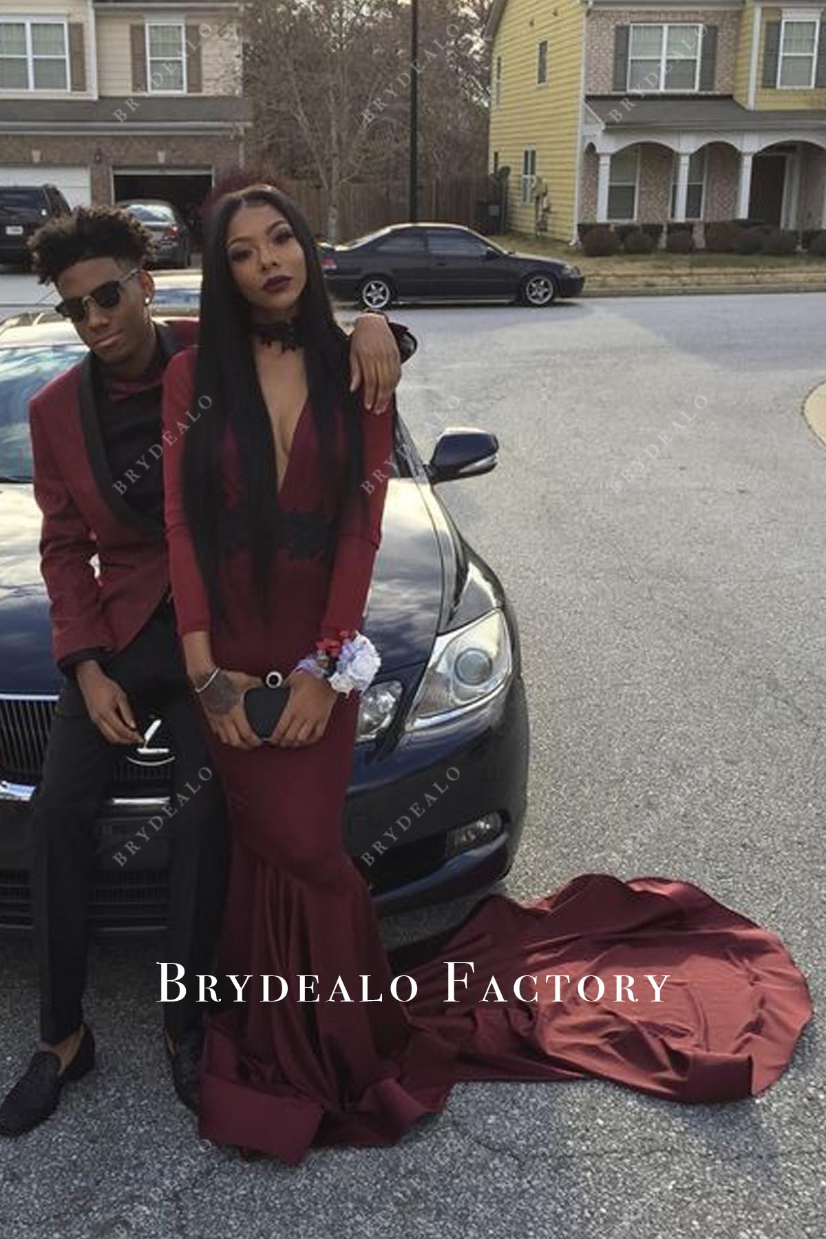 red and black mermaid prom dresses Burgundy Sweetheart Neck Long Sleeves Mermaid Lace Prom Dress, Black M Shiny Party