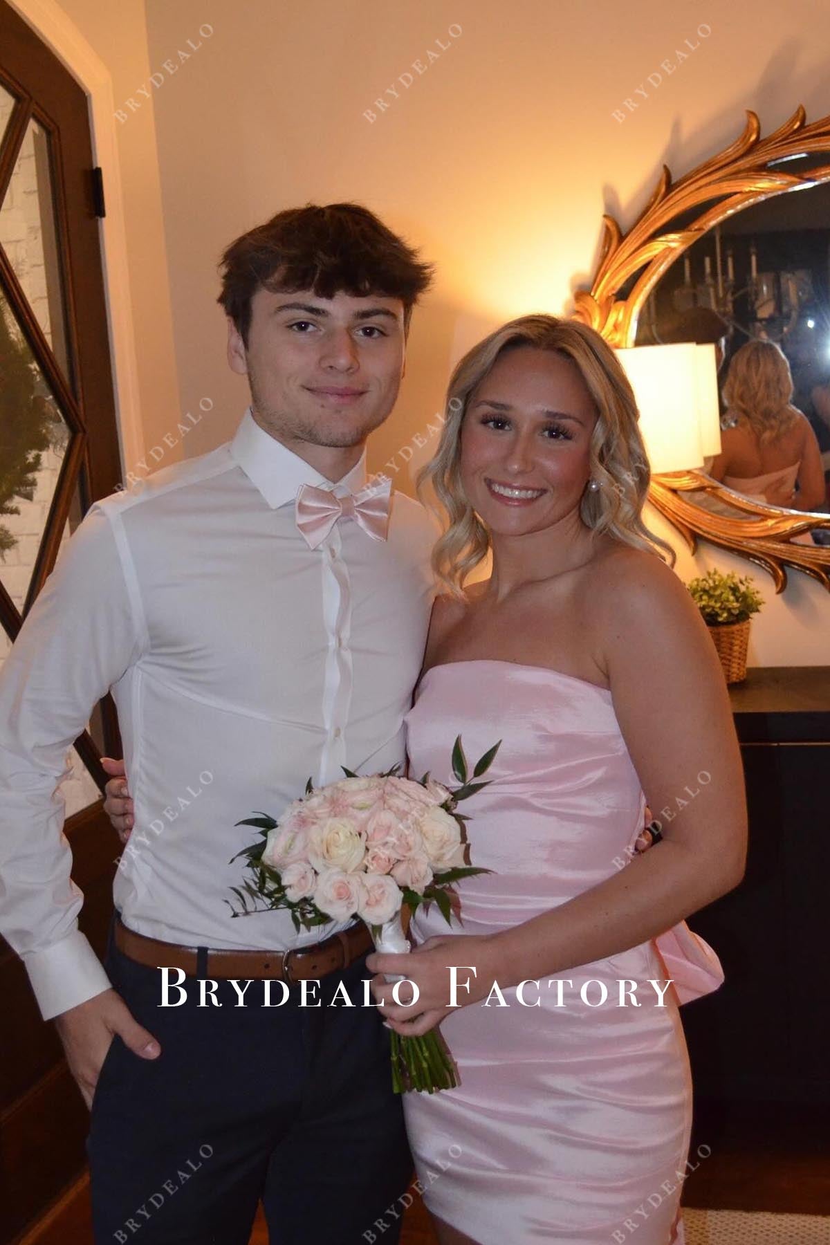 candy pink straight across formal dress