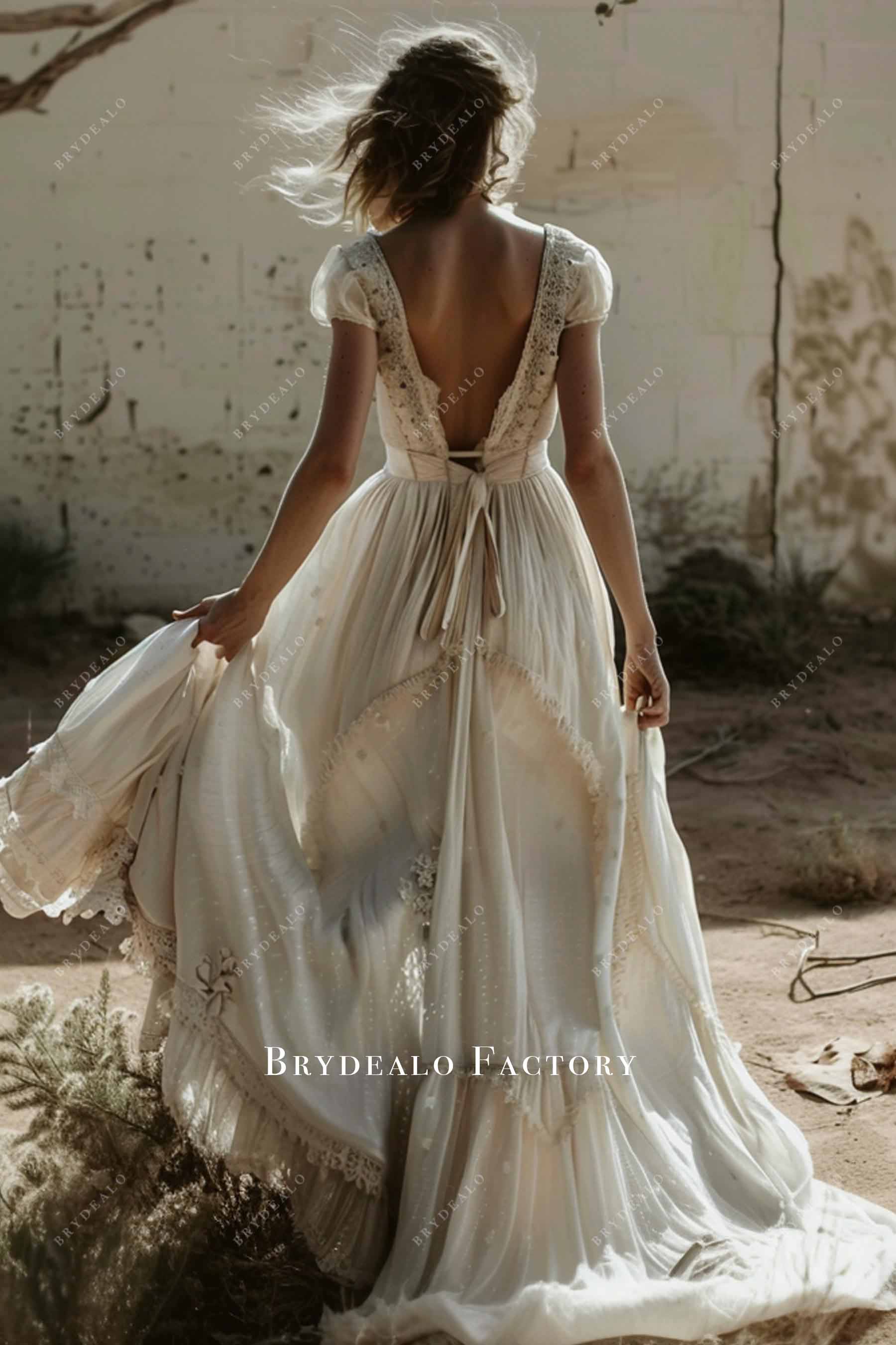 cap sleeve chapel train wedding dress