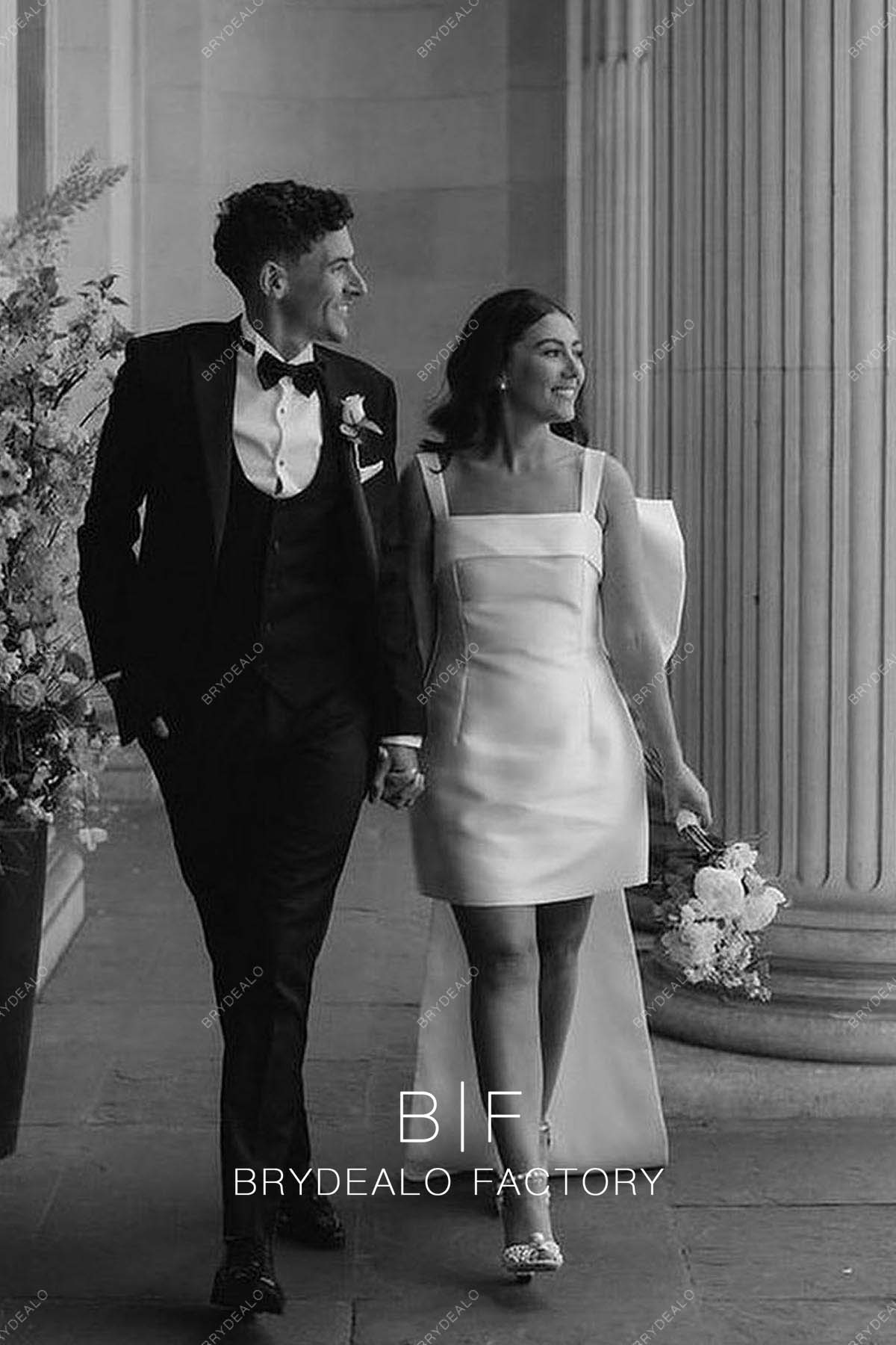 Square Neck Satin Short Column Informal Bridal Dress