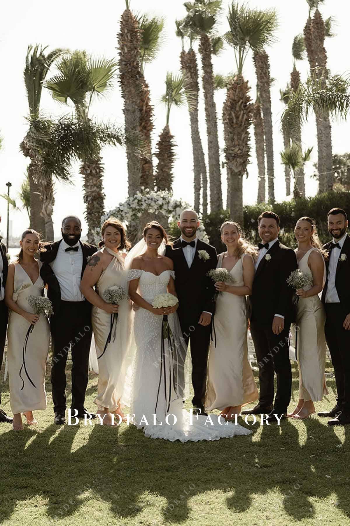 champagne ankle length mismatched bridesmaid dresses