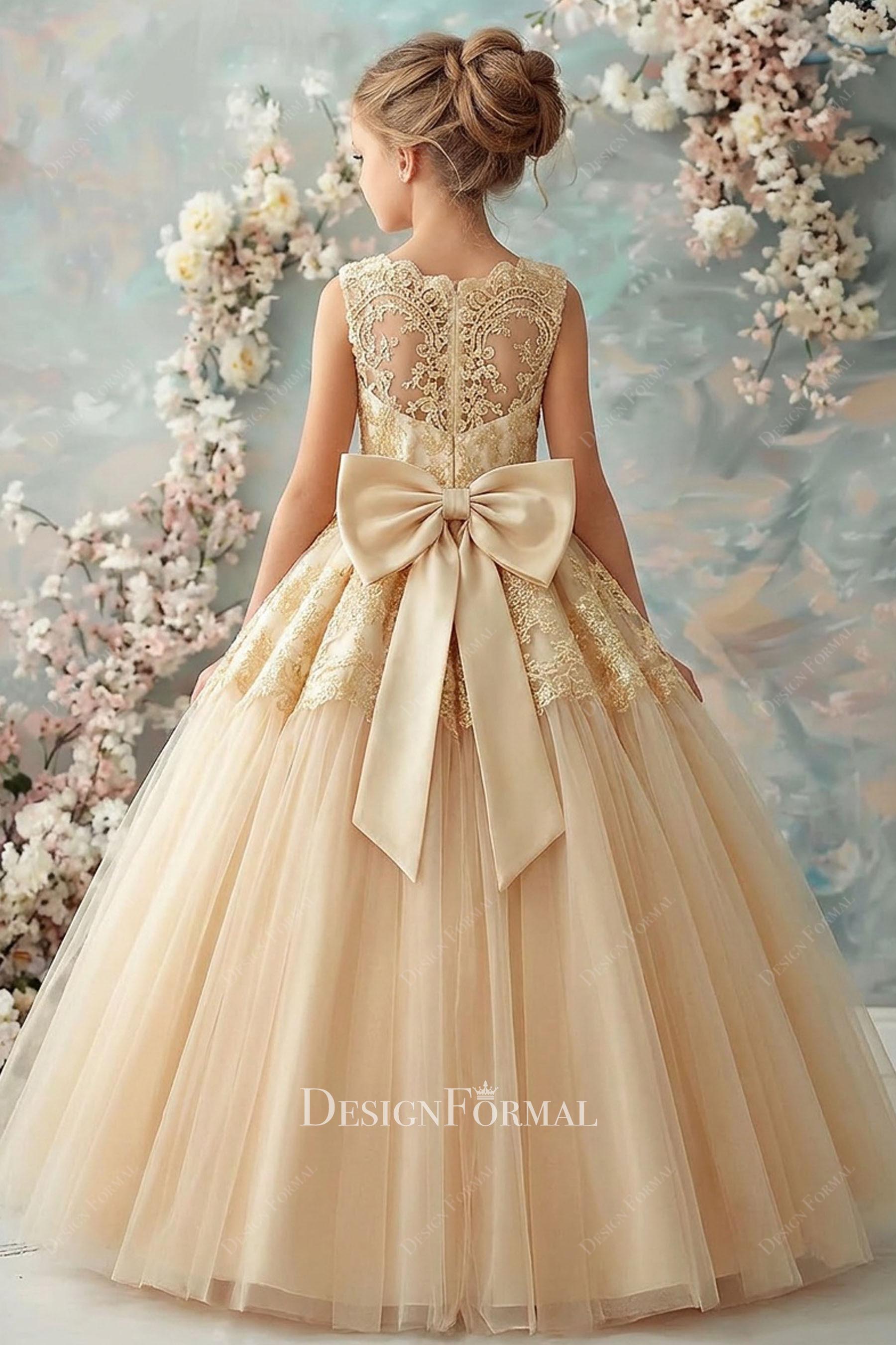 champagne lace flower girl ballgown