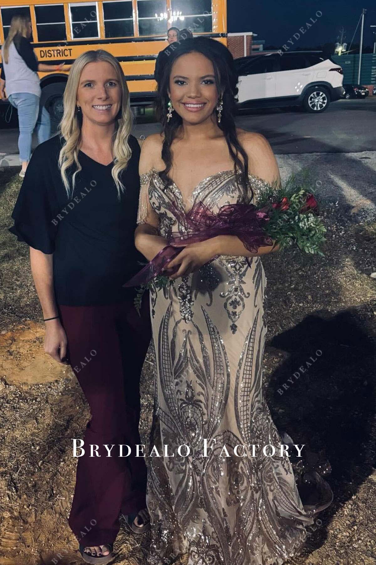 champagne sequined mermaid homecoming dress