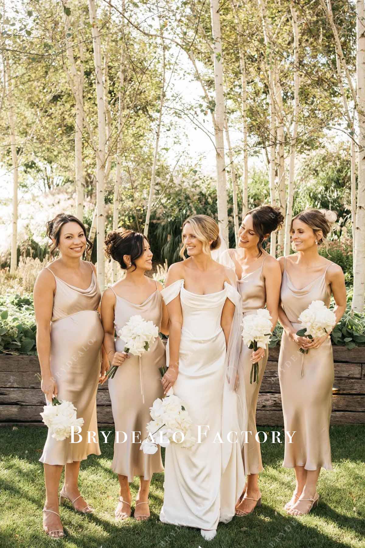 champagne cowl neck bridesmaid dress Cowl Asymmetrical Satin Bridesmaid Dress main image 0