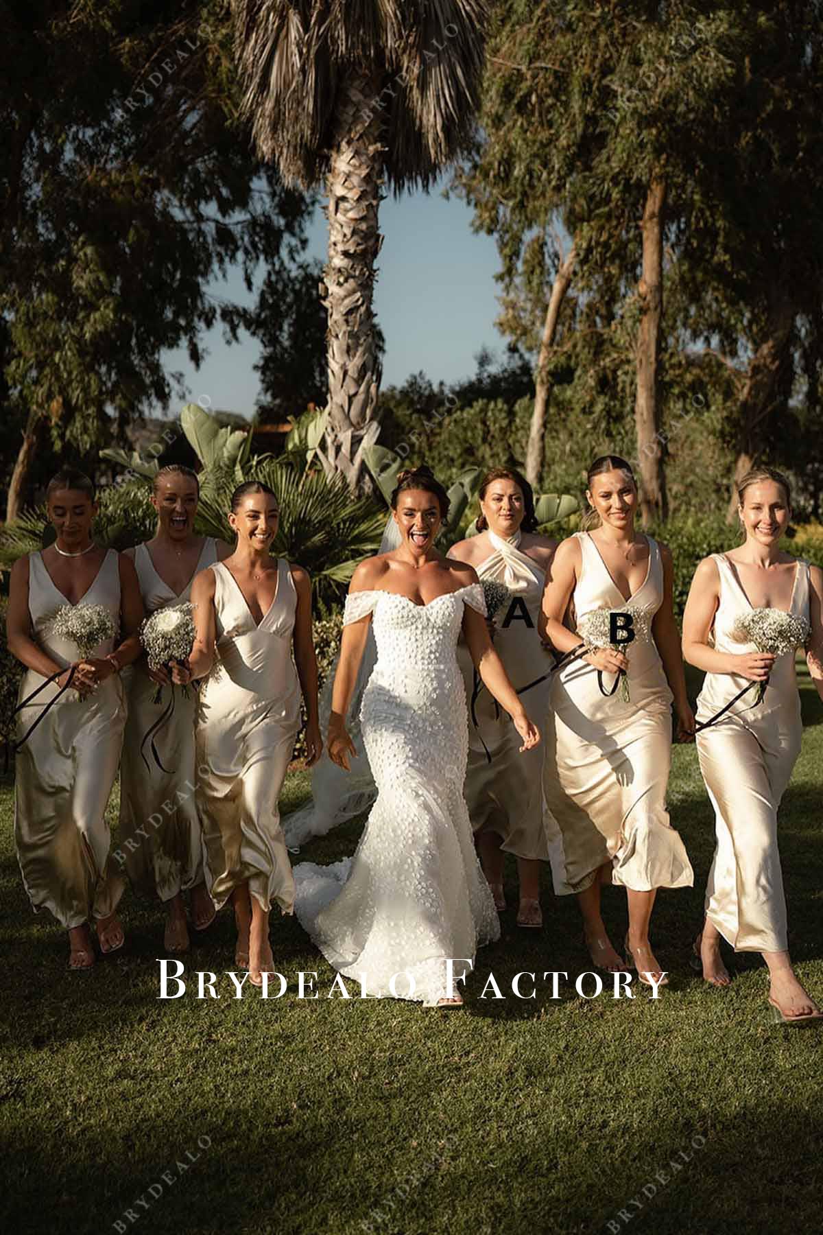 champagne sleeveless mismatched bridesmaid dresses