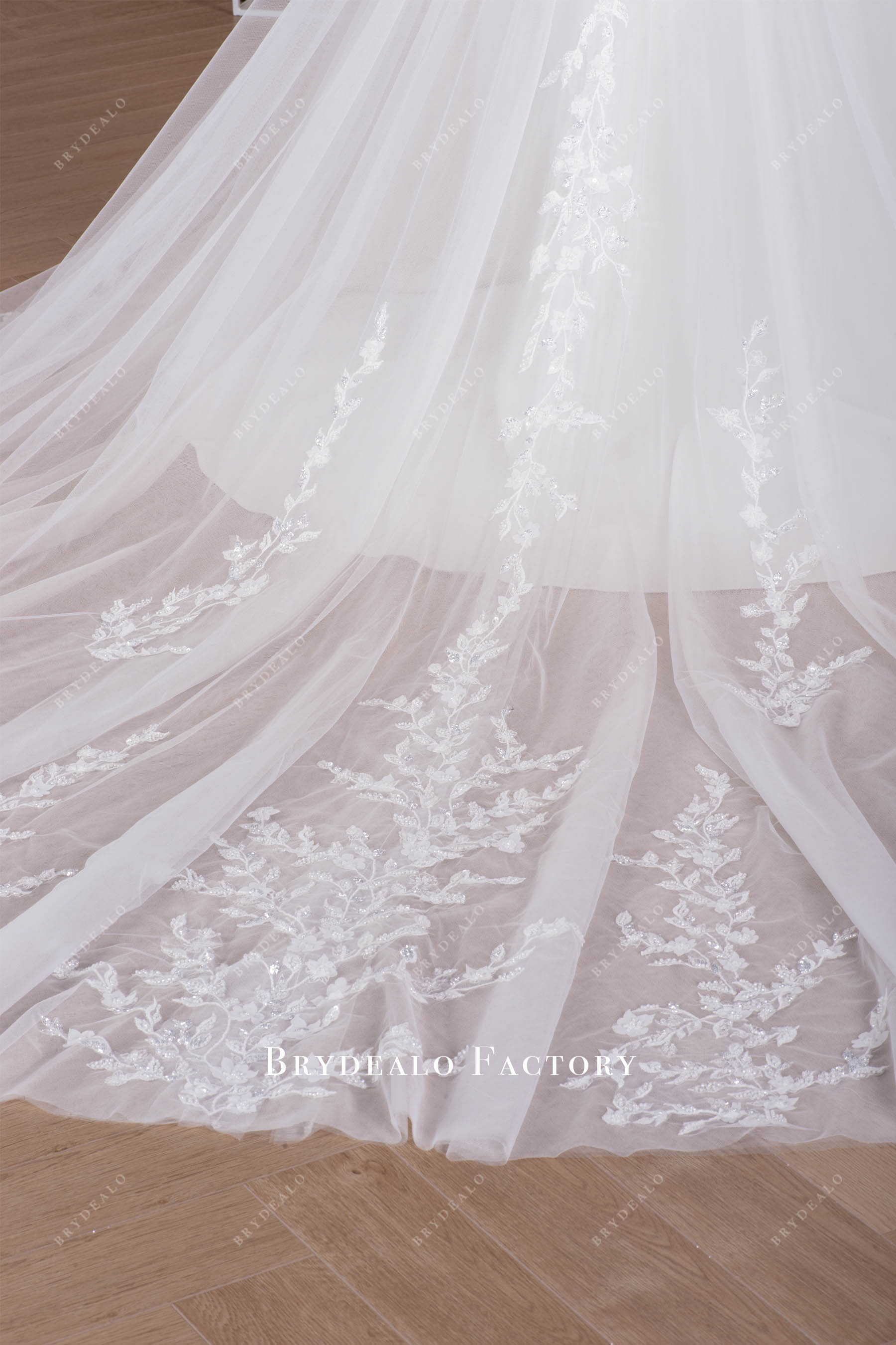 chapel beaded lace train wedding dress