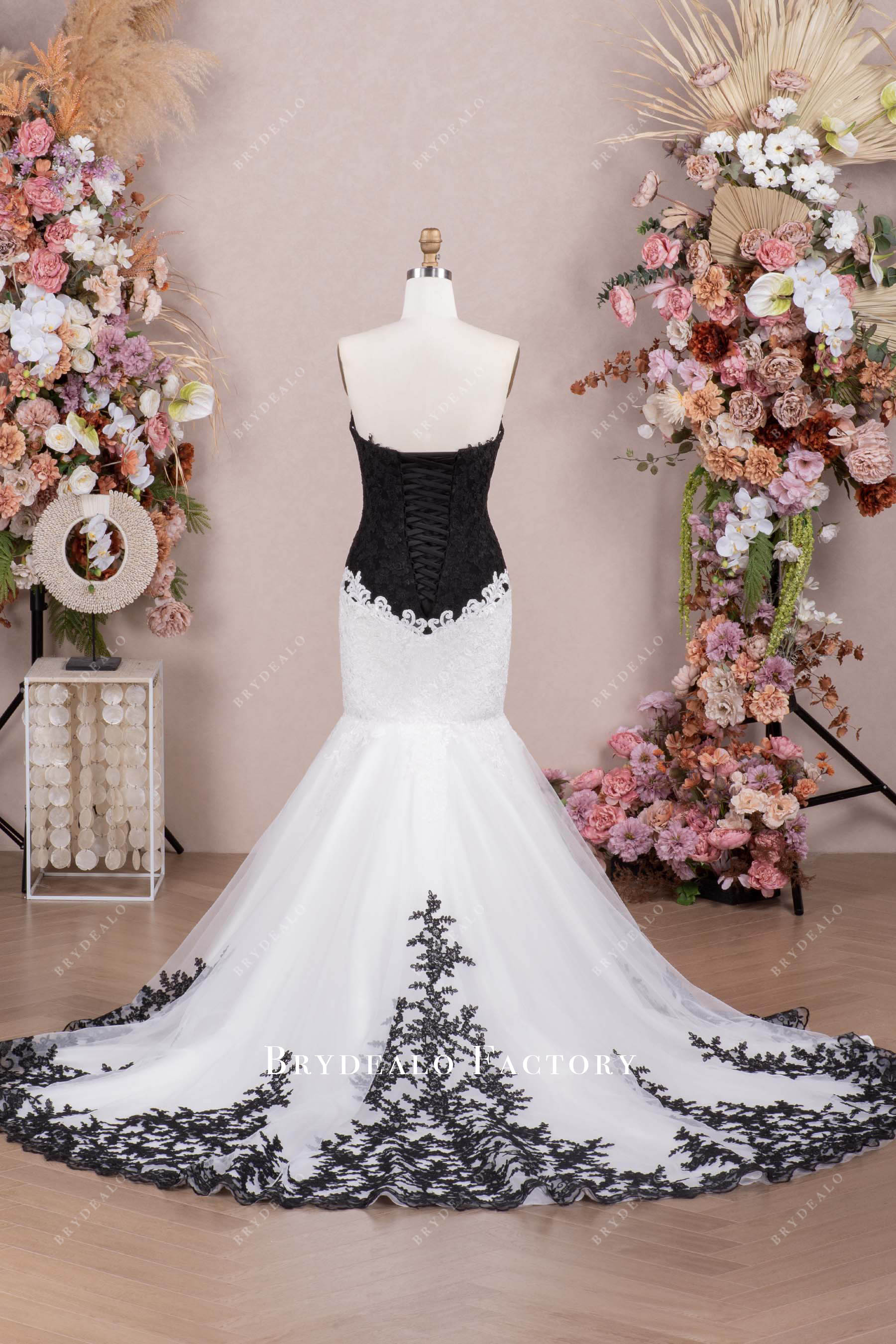 chapel train two tone lace bridal gown