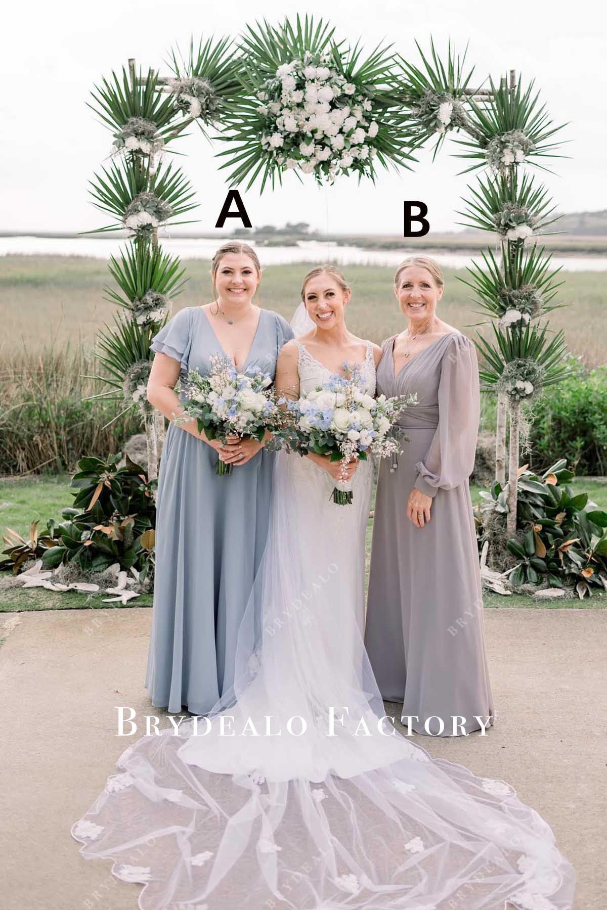 chiffon a line mismatched bridesmaid dresses