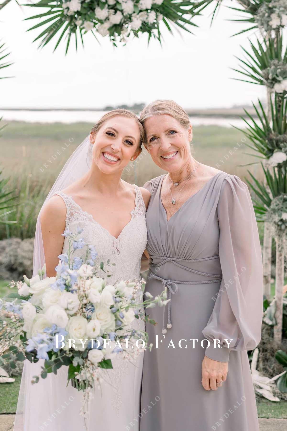 chiffon ling sleeves bridesmaid dress