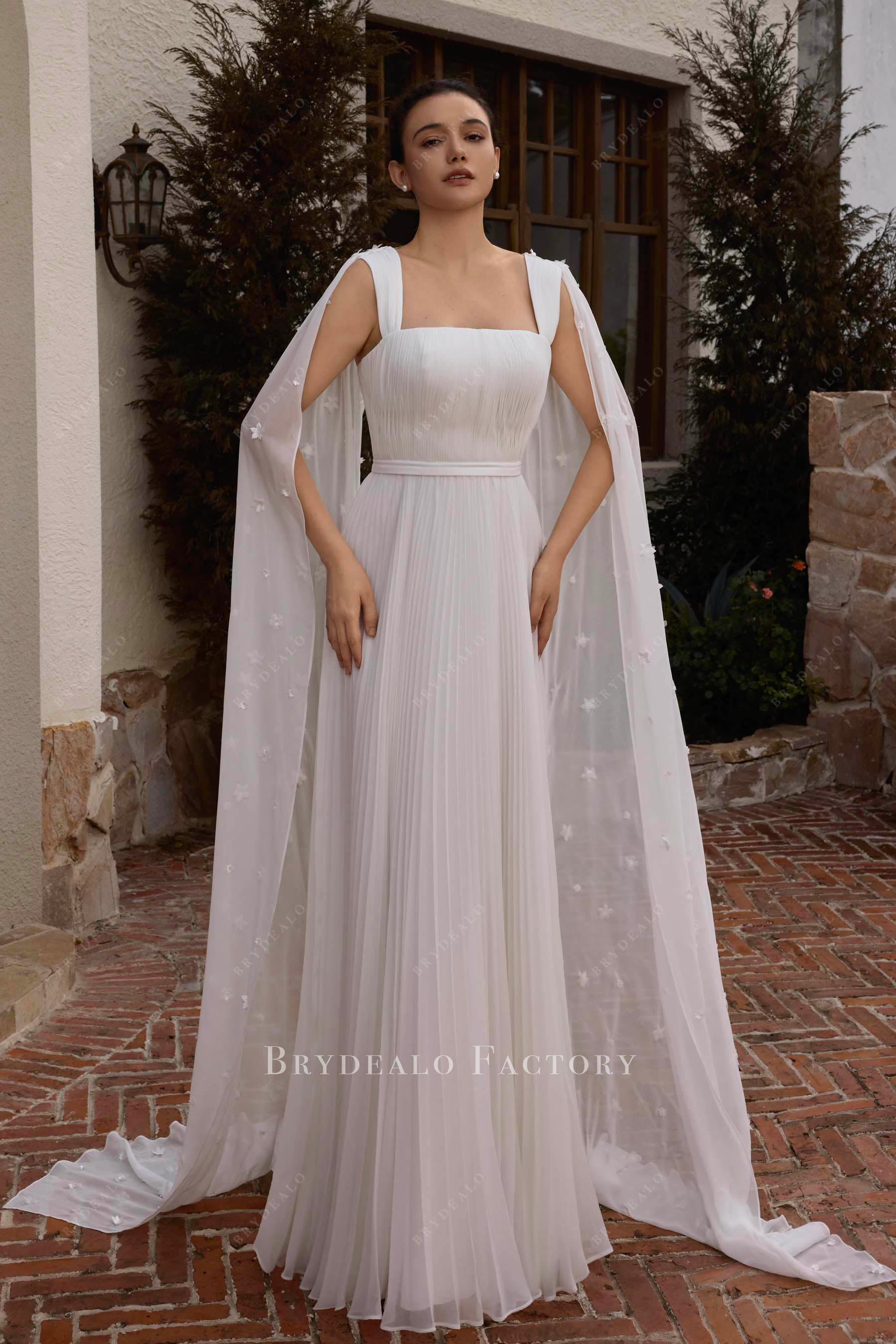 chiffon shoulder veil wedding dress