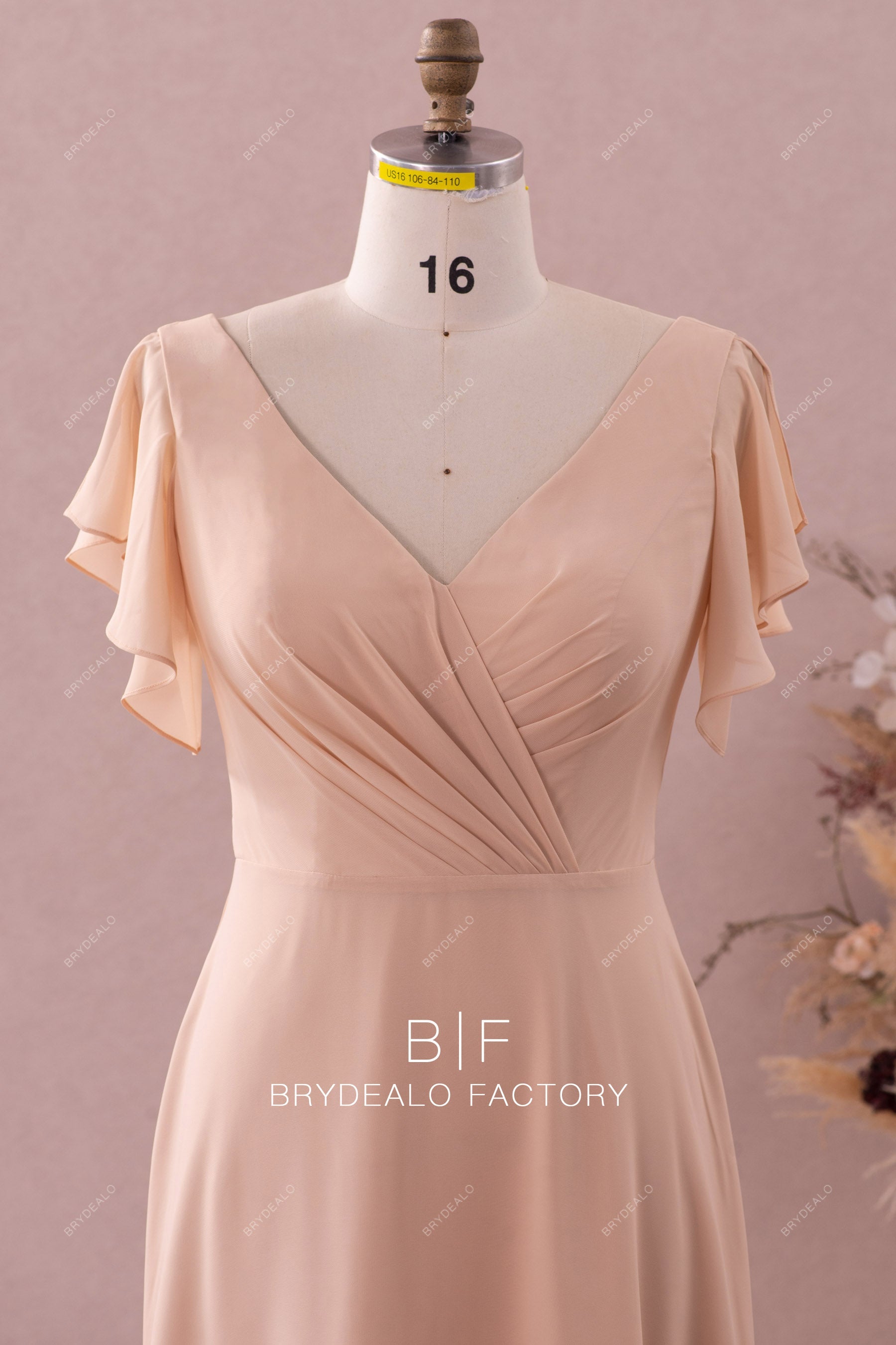 chiffon v neck bridesmaid dress