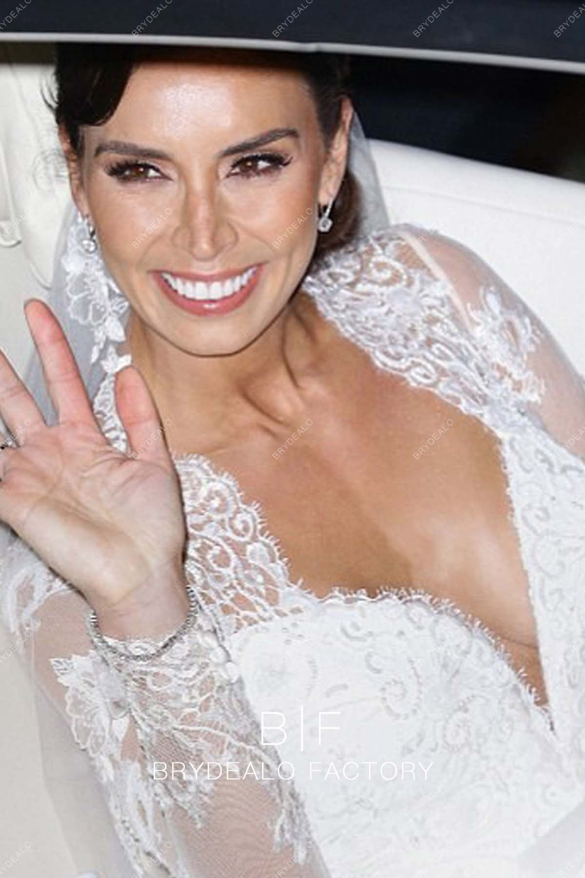 Christine Bleakley Plunging Neck Lace wedding dress