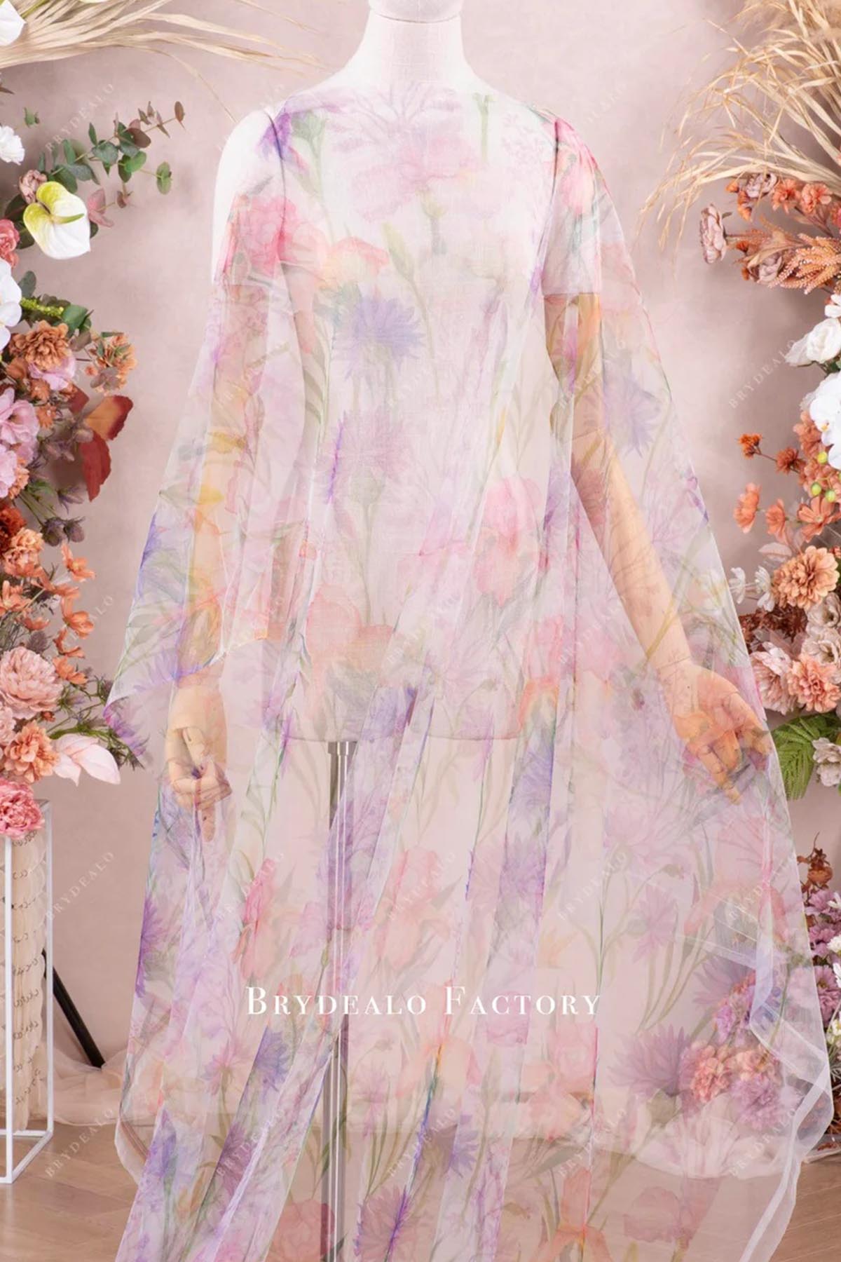 colorful floral tulle bridal veil