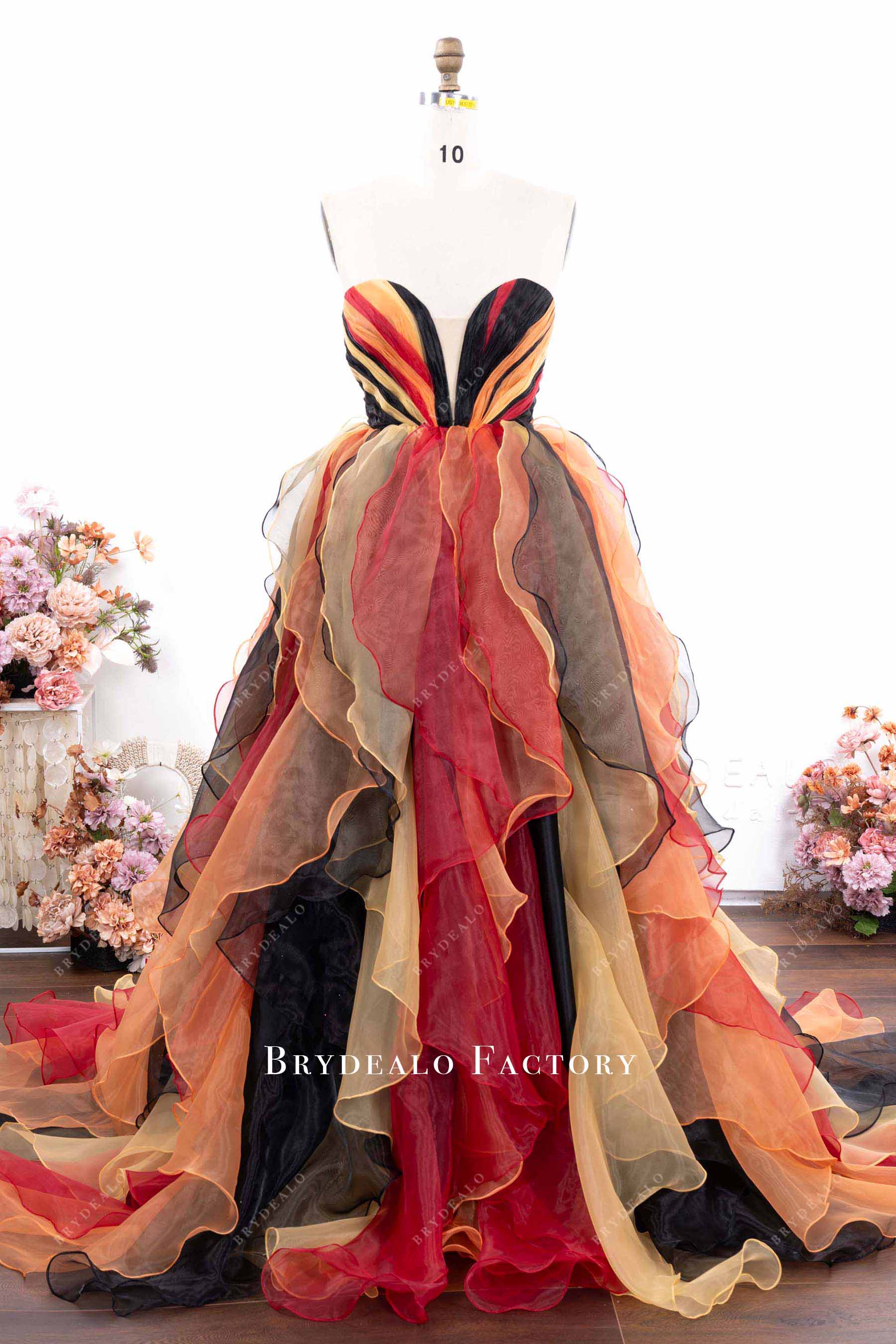 colorful ruffled prom ballgown