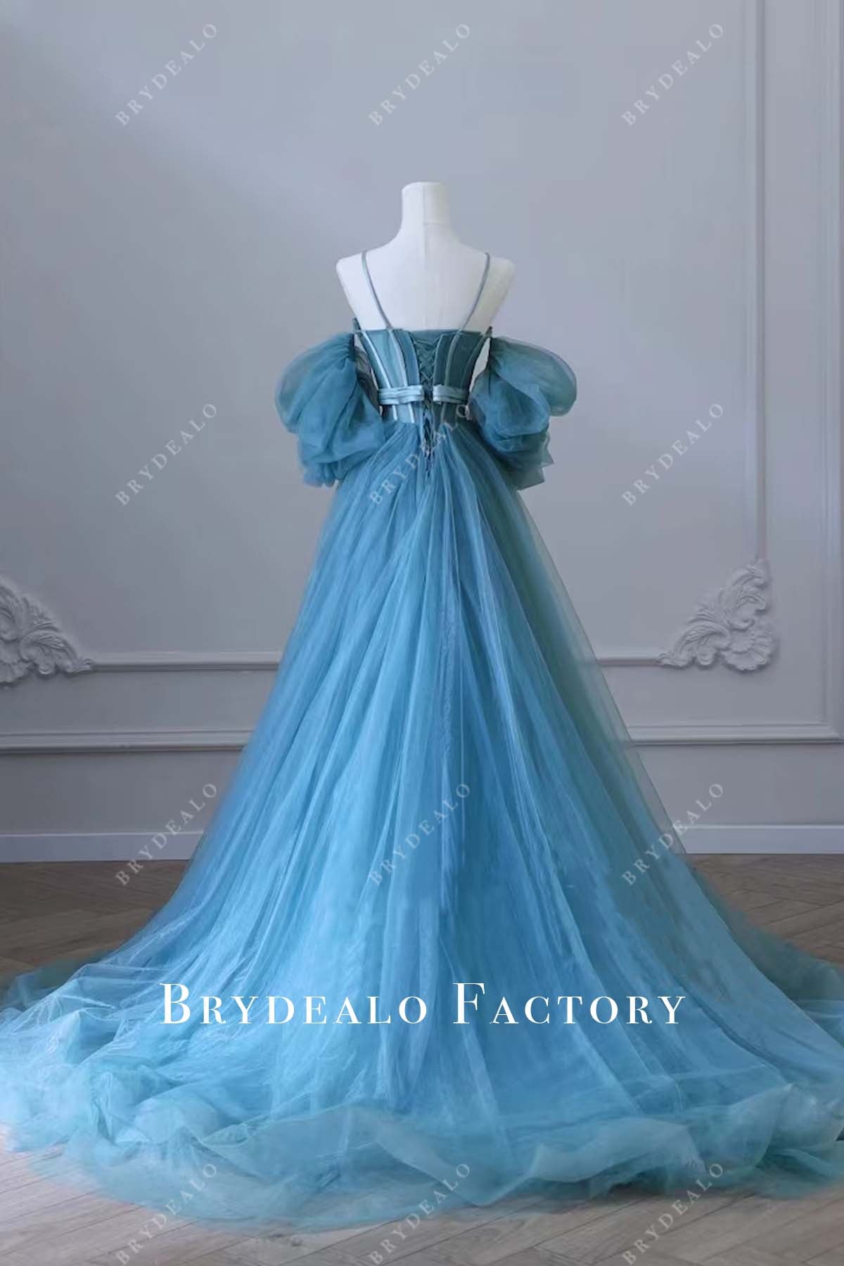 Ink Blue Sweetheart Neck Corset Off Shoulder Formal Dress