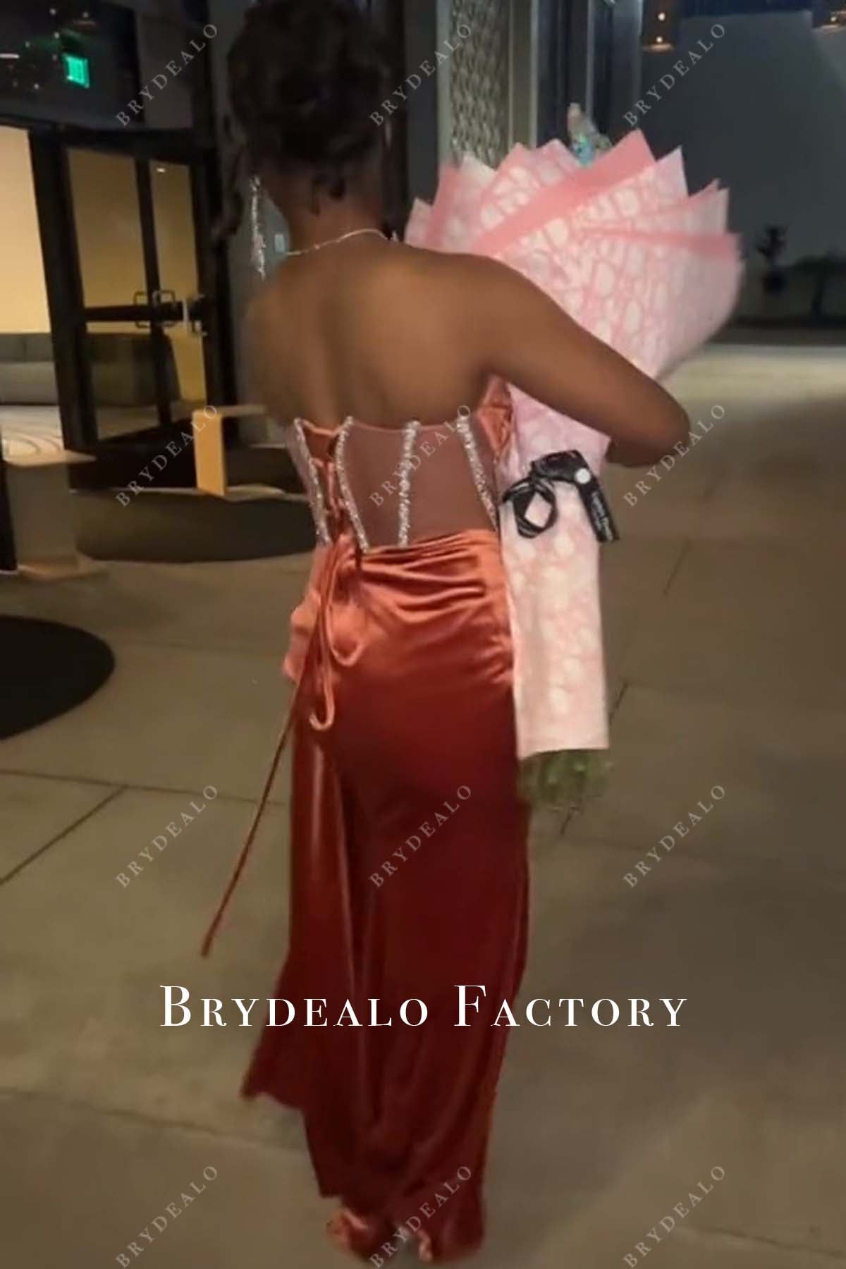 illusion back long velvet prom dress