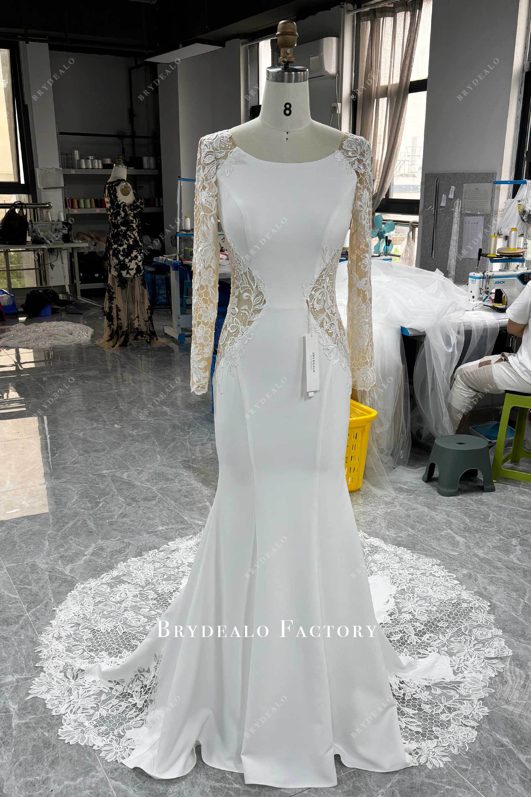 crepe lace wedding dress