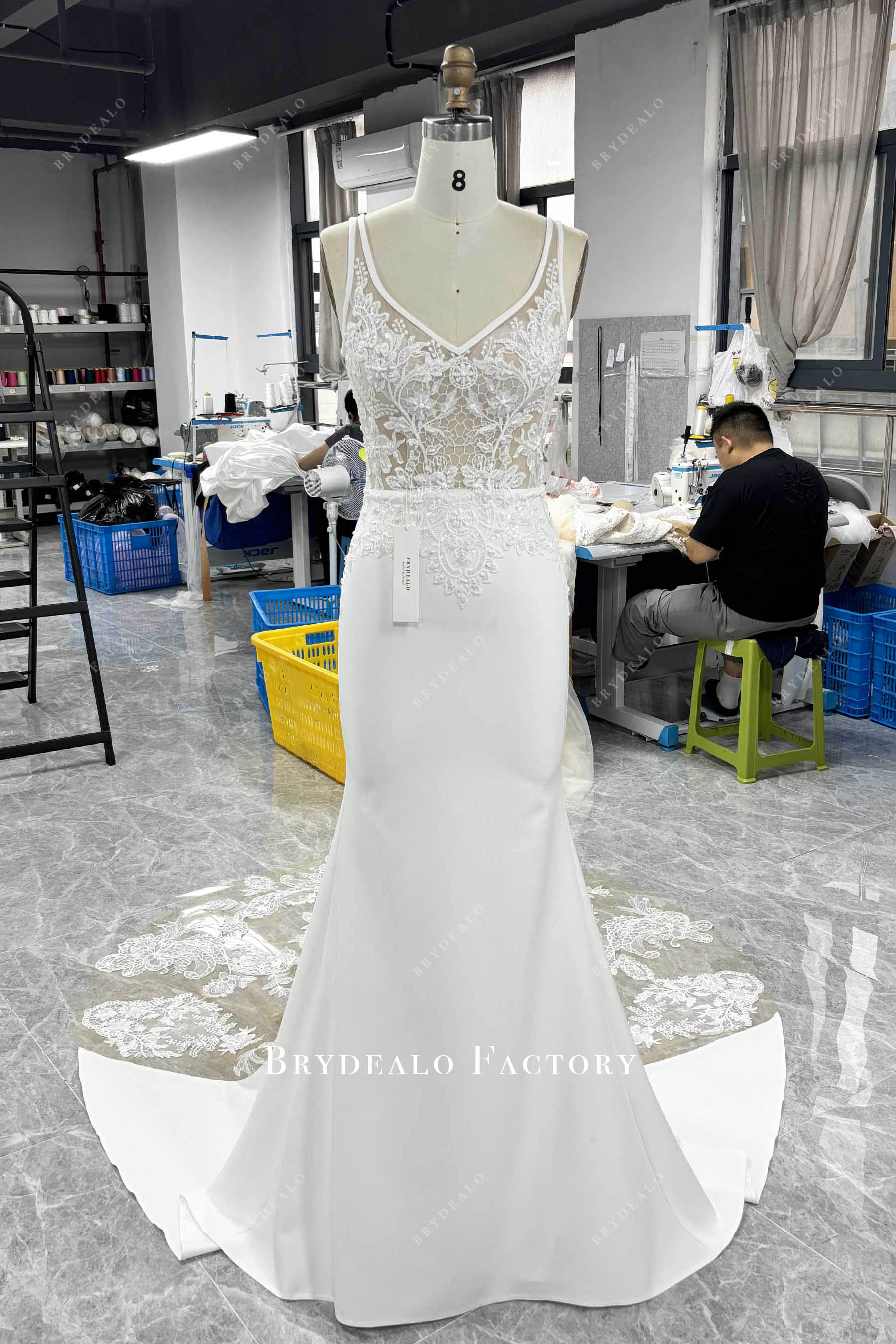 crepe v neck wedding dress